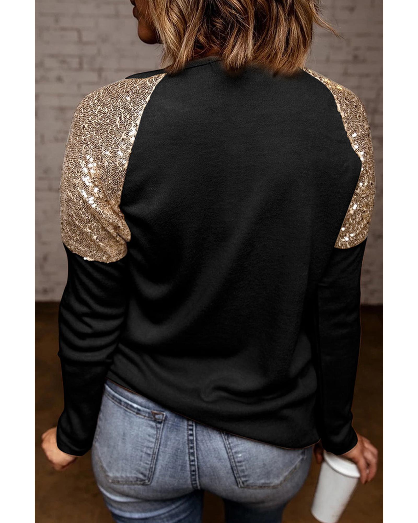 Azura Exchange Sequin Patchwork Plaid Leopard Long Sleeve Top - M