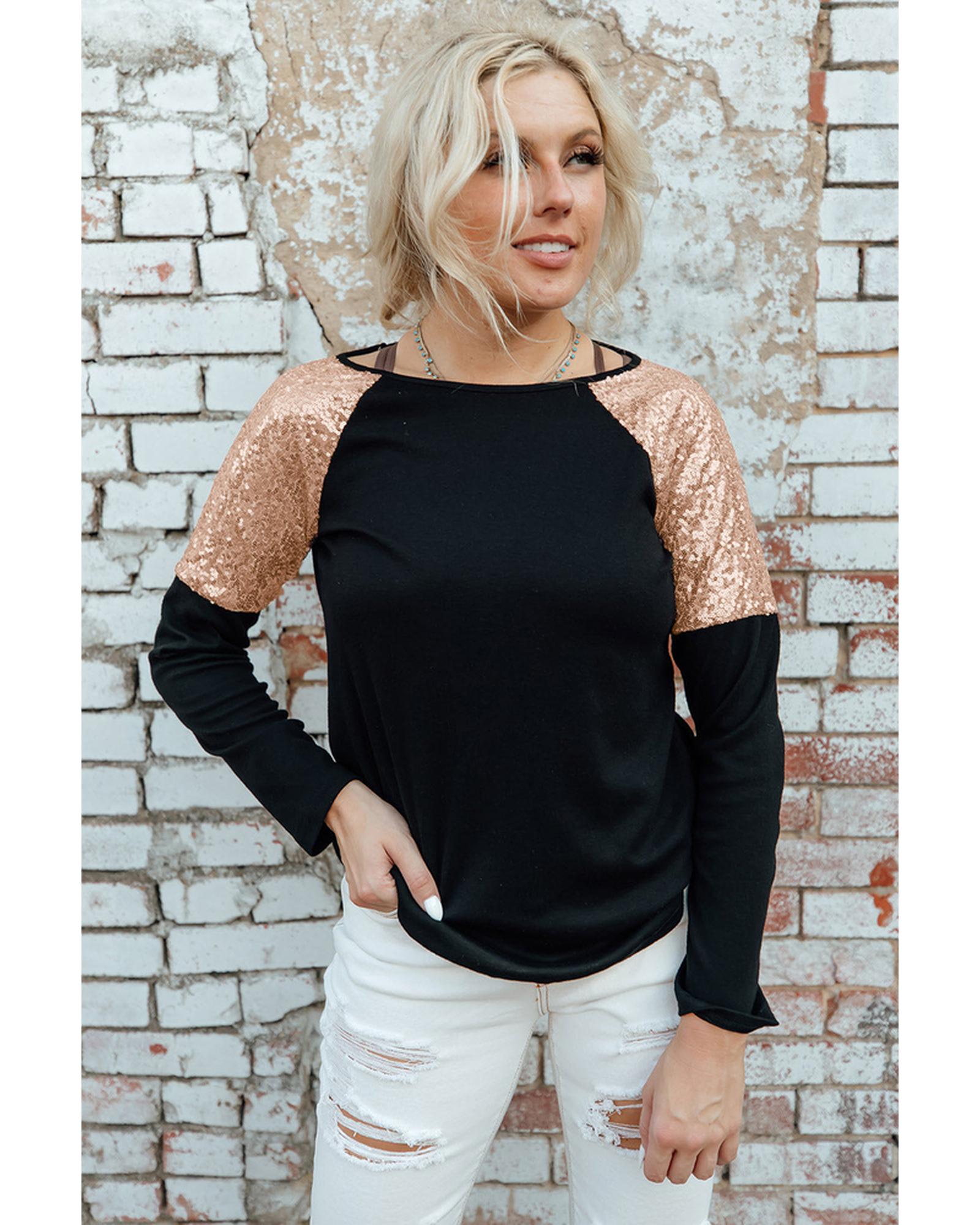 Azura Exchange Sequin Shoulder Long Sleeve Top - L