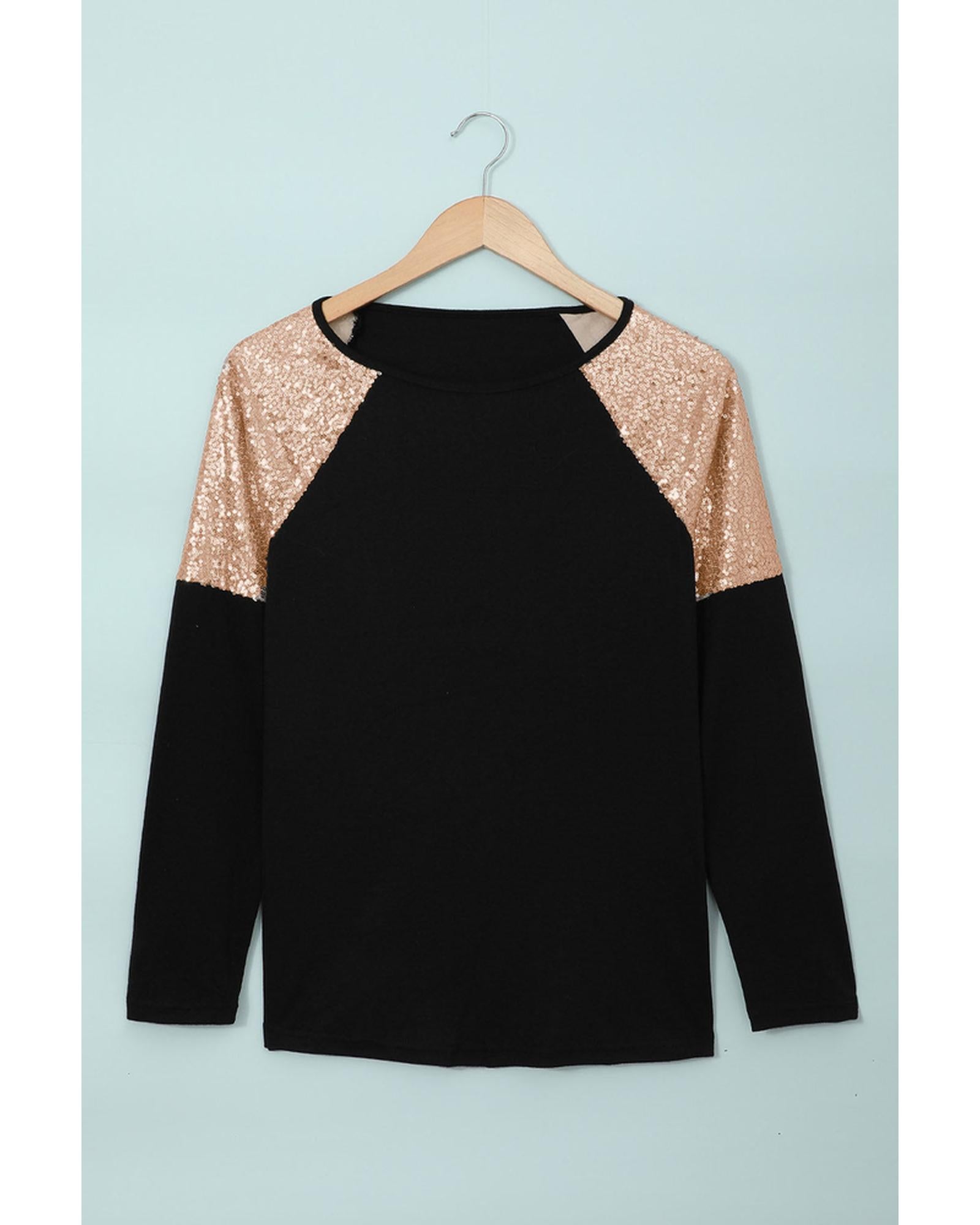 Azura Exchange Sequin Shoulder Long Sleeve Top - L