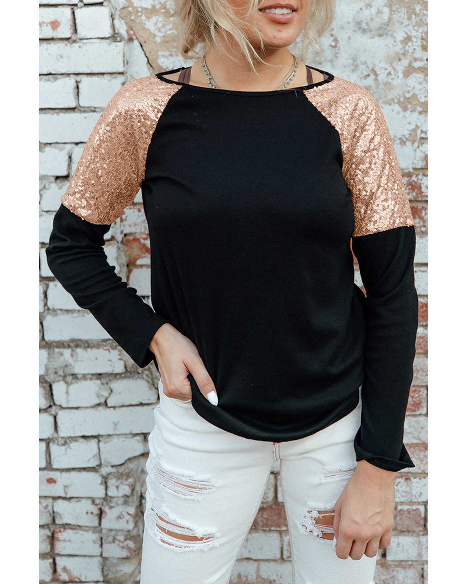 Azura Exchange Sequin Shoulder Long Sleeve Top - M