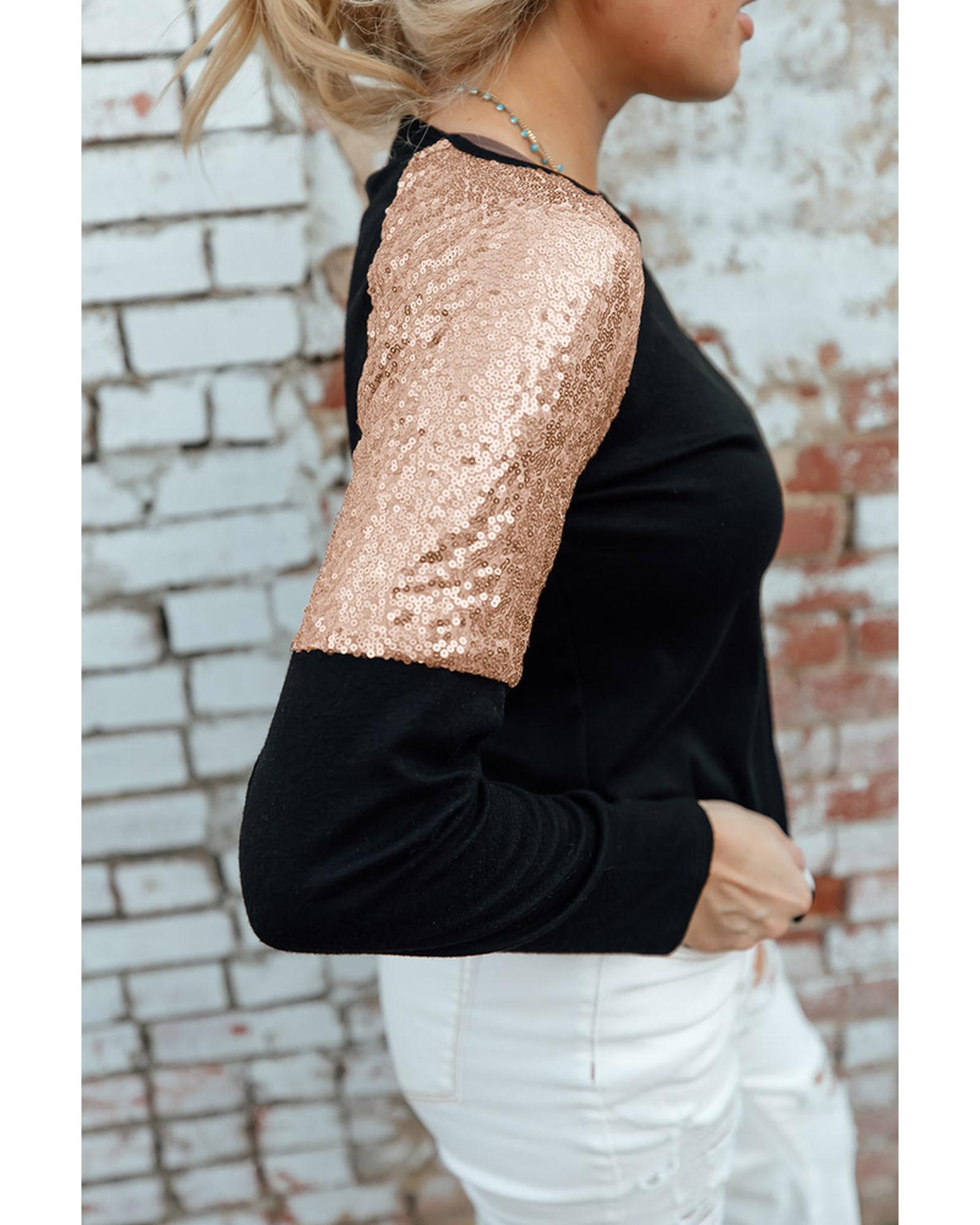 Azura Exchange Sequin Shoulder Long Sleeve Top - M
