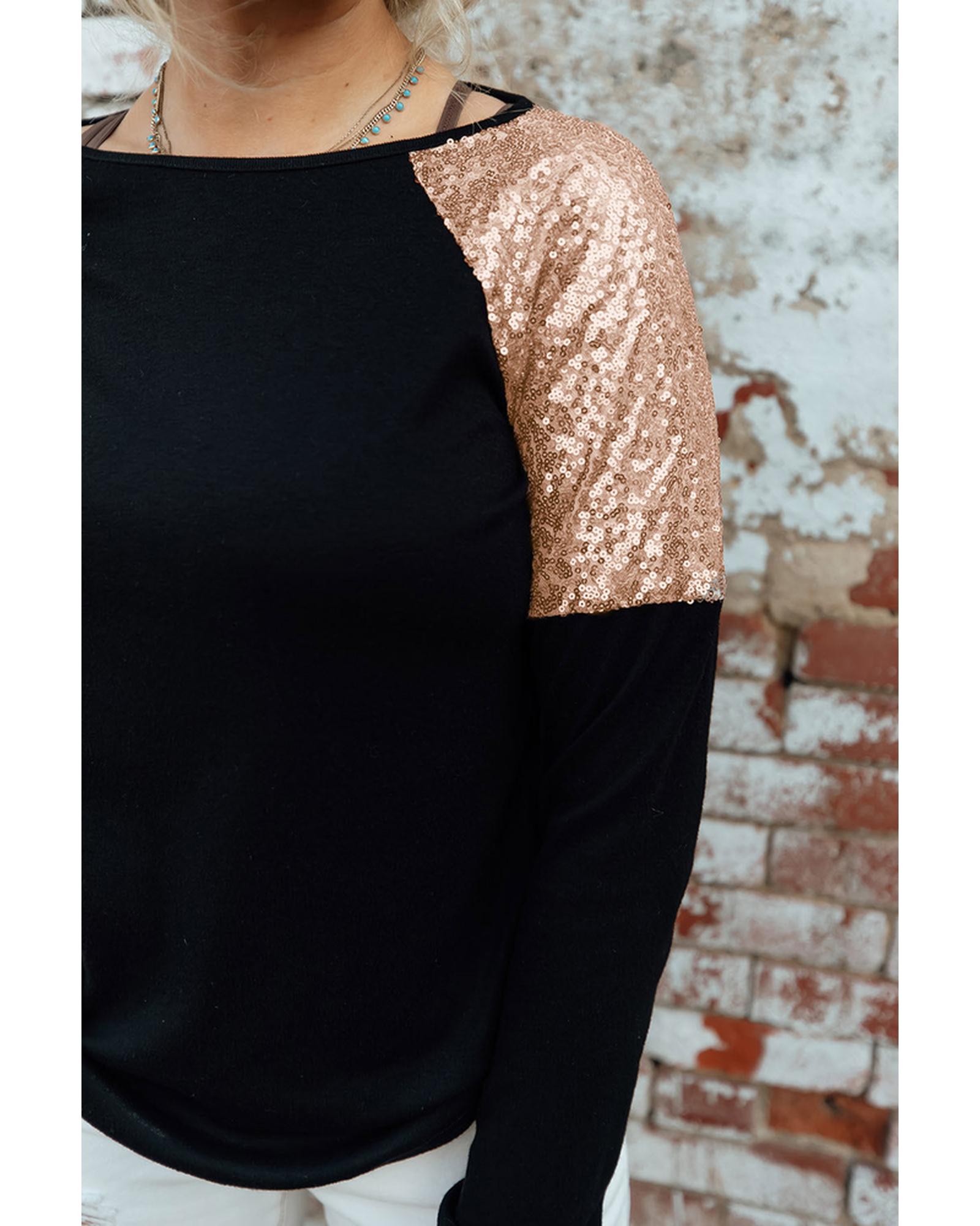 Azura Exchange Sequin Shoulder Long Sleeve Top - M