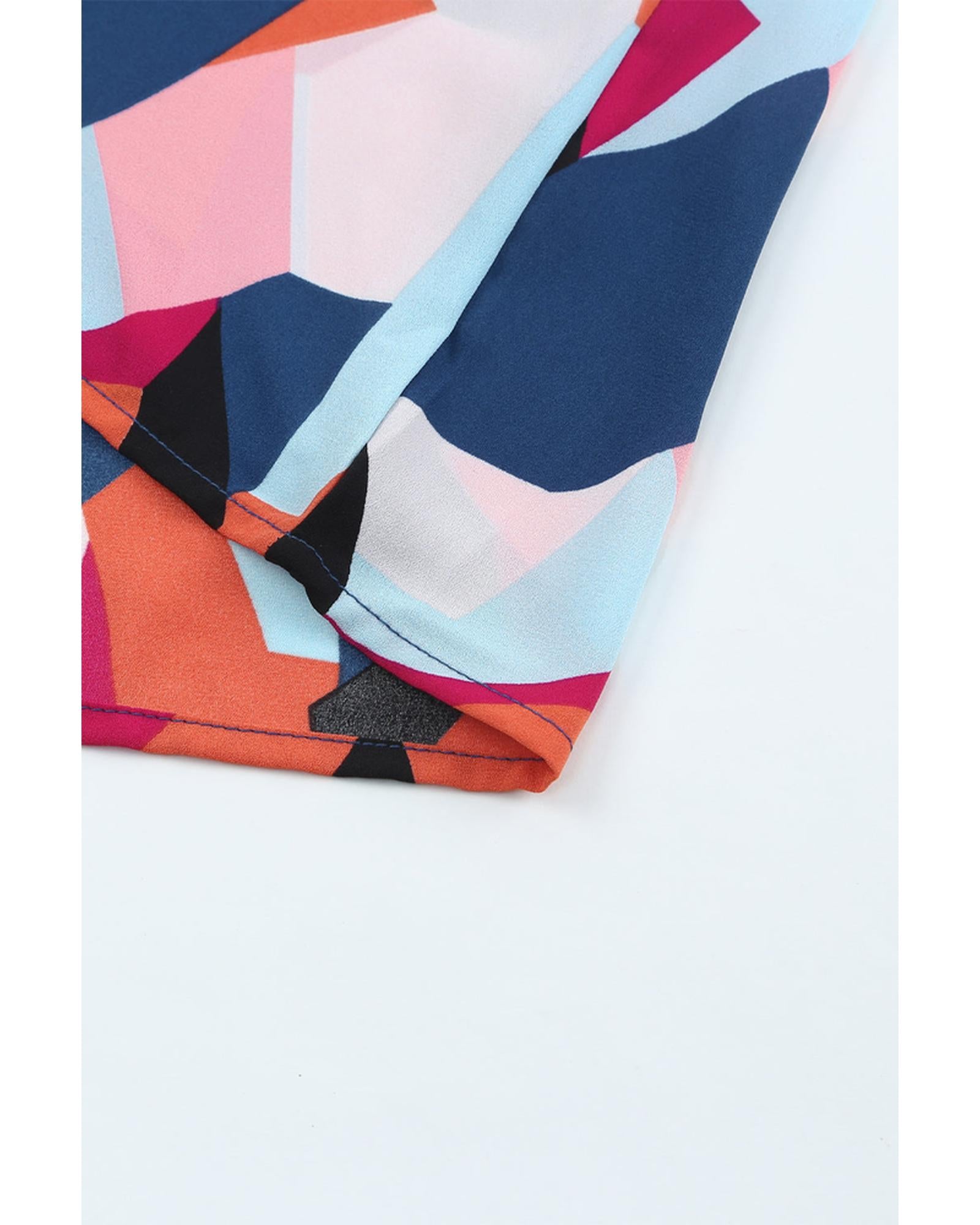 Azura Exchange Ruffled Puff Sleeve Abstract Pattern Blouse - S