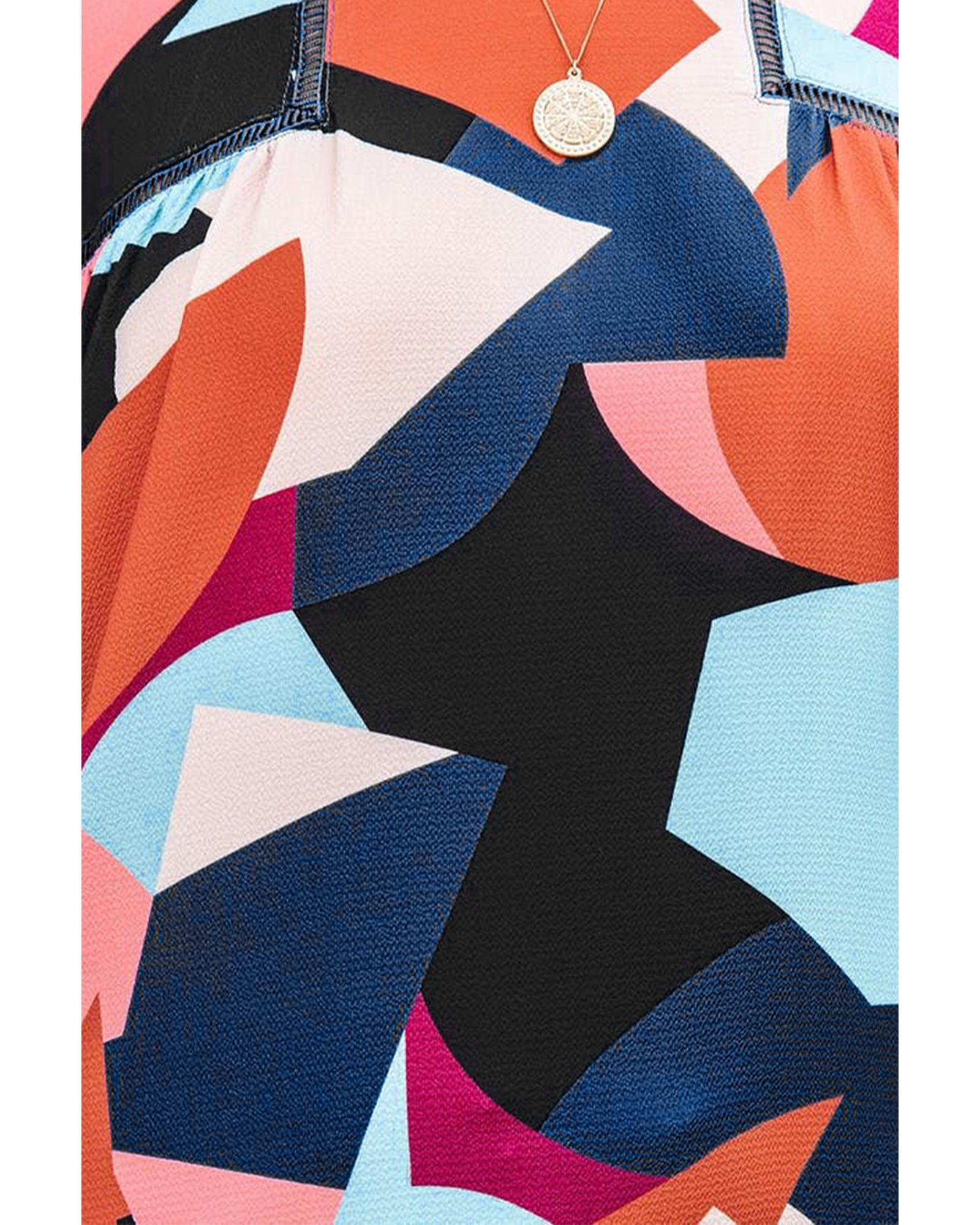 Azura Exchange Ruffled Puff Sleeve Abstract Pattern Blouse - S