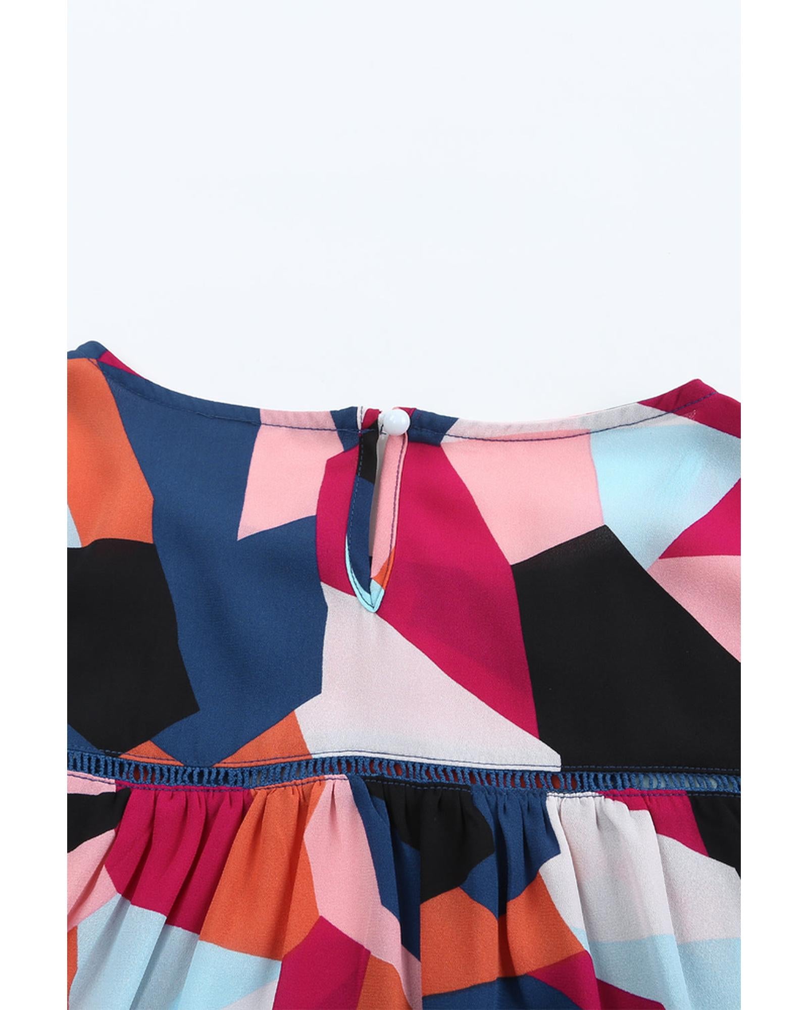 Azura Exchange Ruffled Puff Sleeve Abstract Pattern Blouse - S