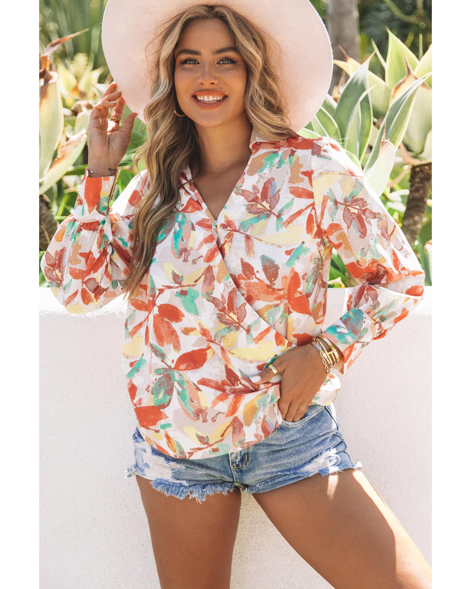 Azura Exchange Wrap Long Sleeve Blouse - L