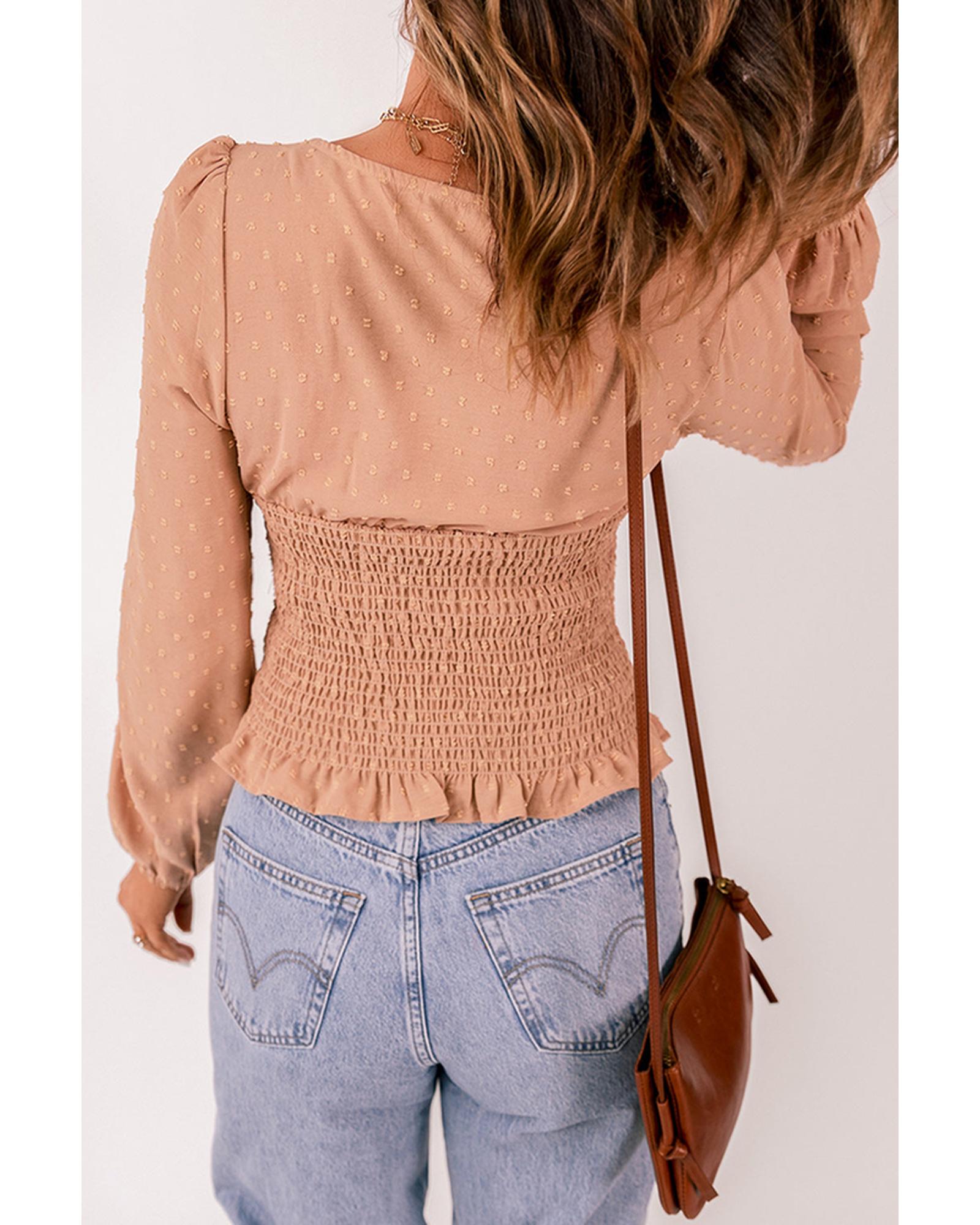 Azura Exchange Swiss Dot Smocked Waist Top - L