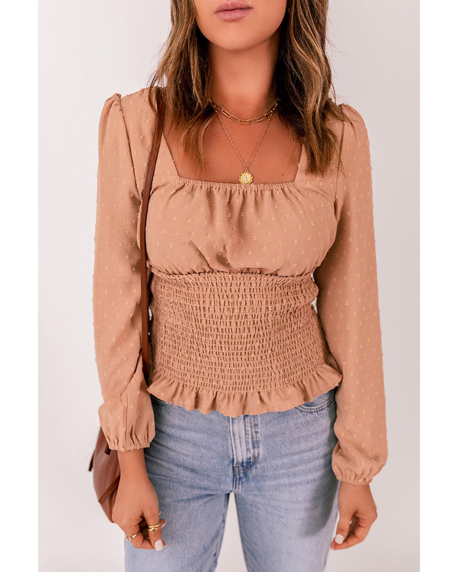 Azura Exchange Swiss Dot Smocked Waist Top - L