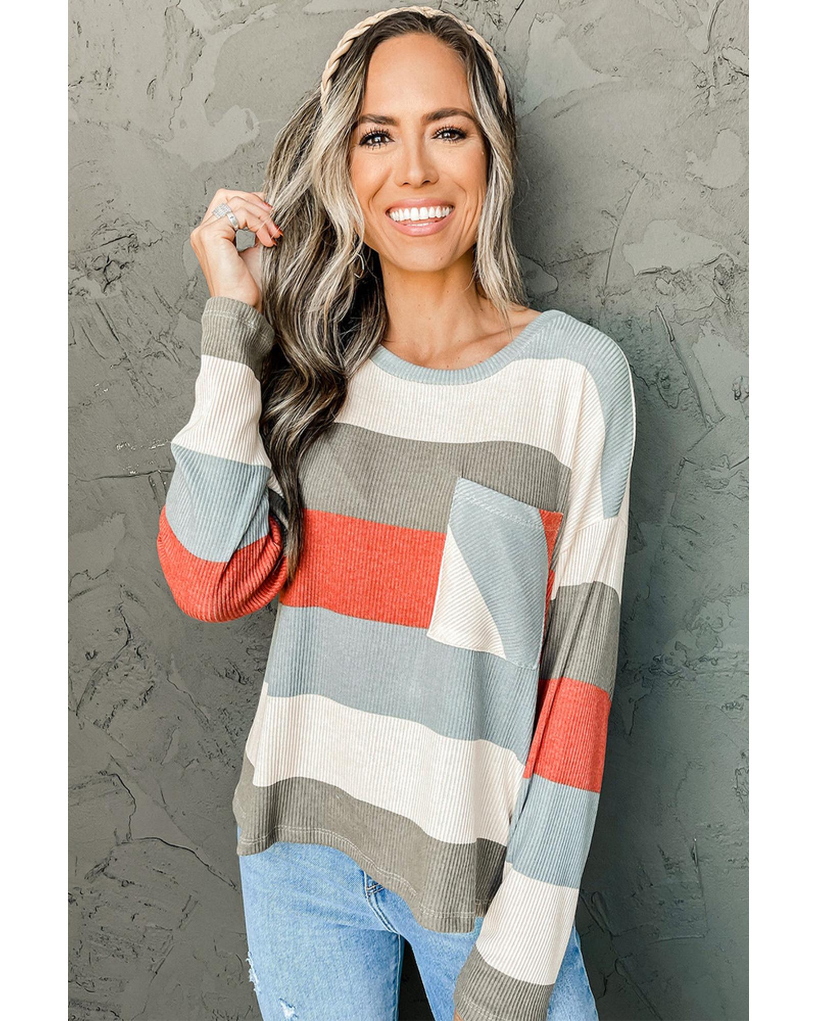 Azura Exchange Ribbed Knit Top with Pocket - 2XL