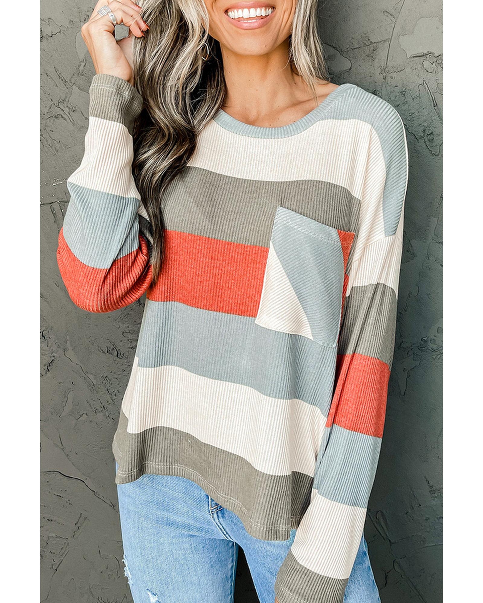 Azura Exchange Ribbed Knit Top with Pocket - L