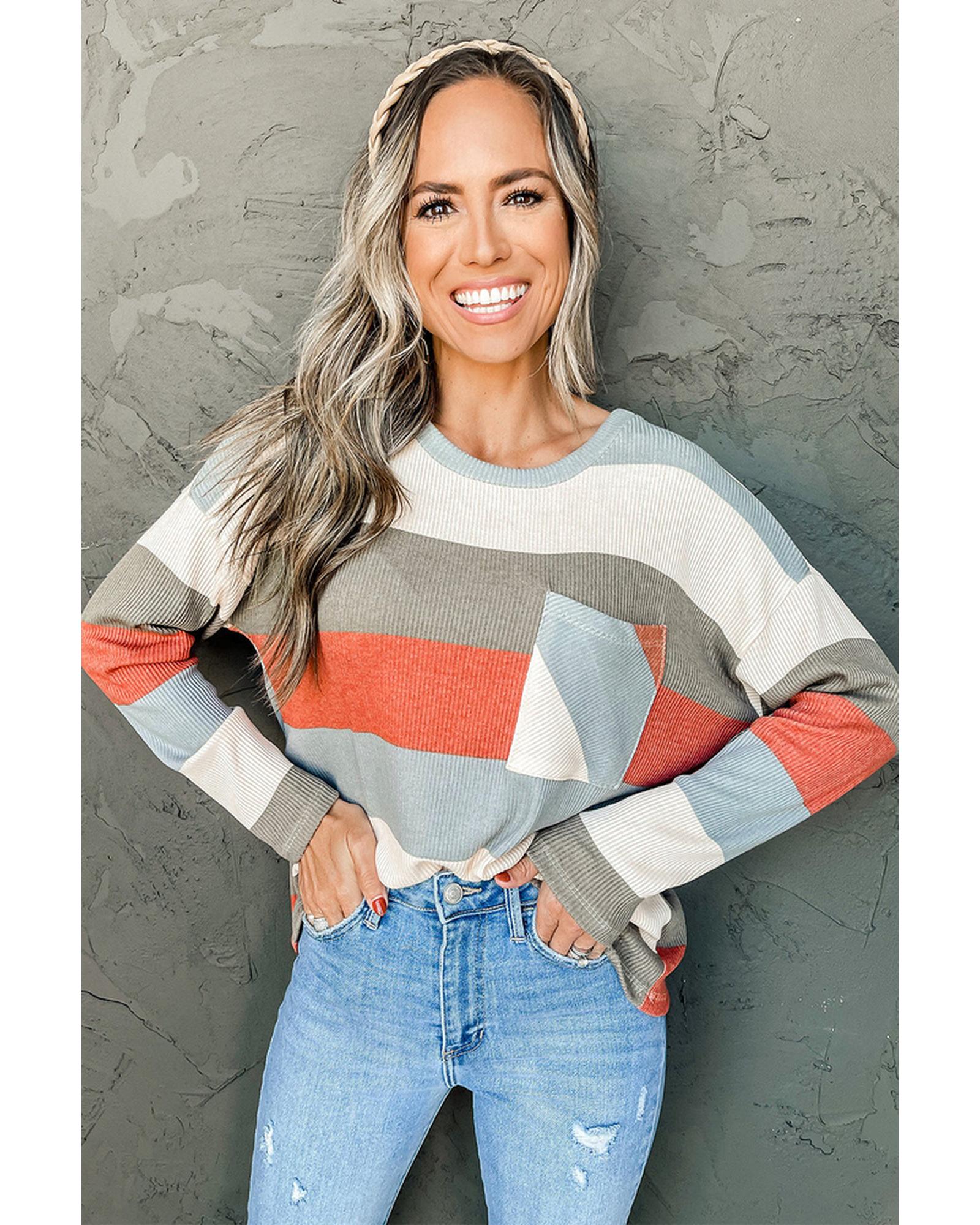 Azura Exchange Ribbed Knit Top with Pocket - L