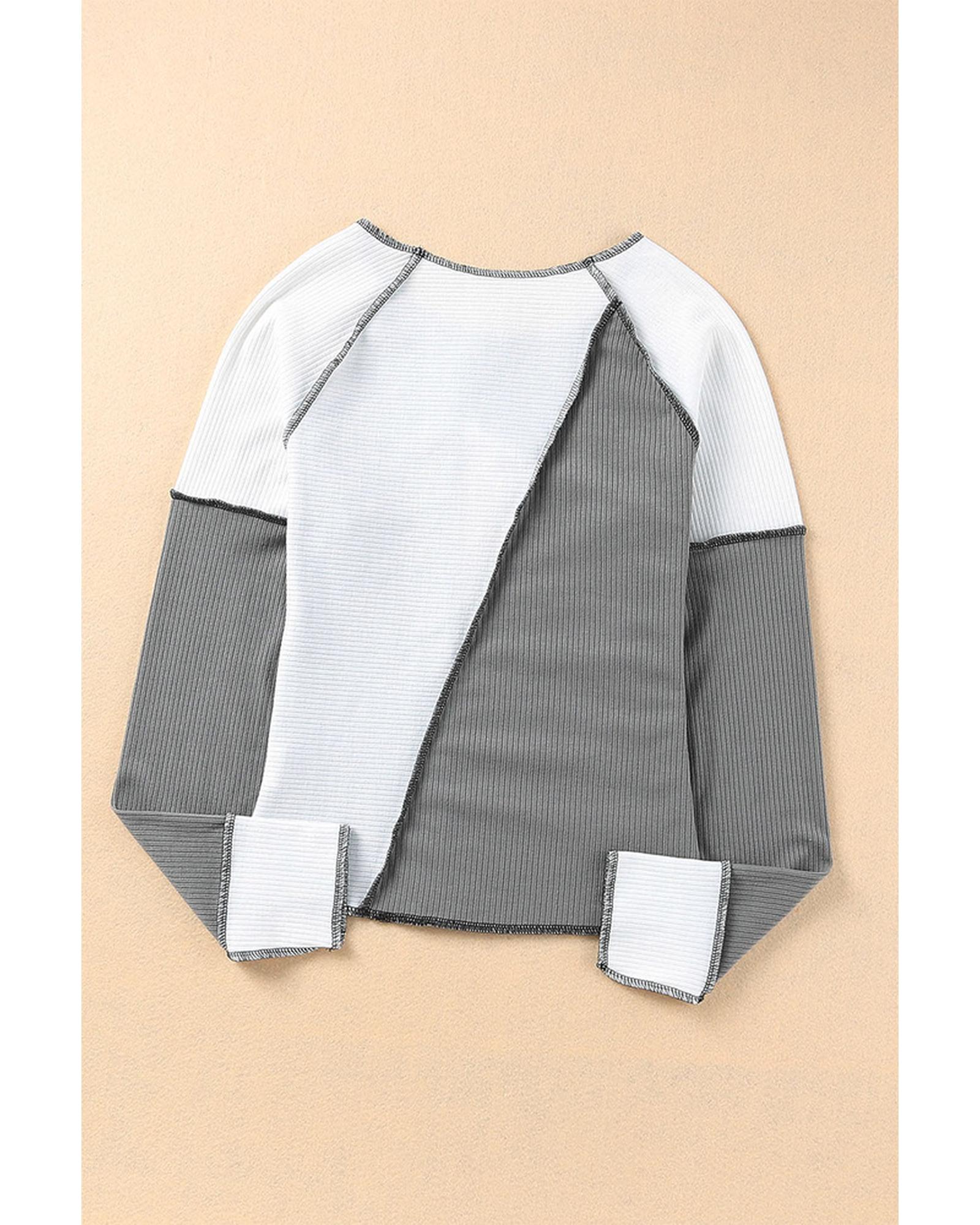 Azura Exchange Color Block Rib Knit Top with Irregular Seaming Trim - XL