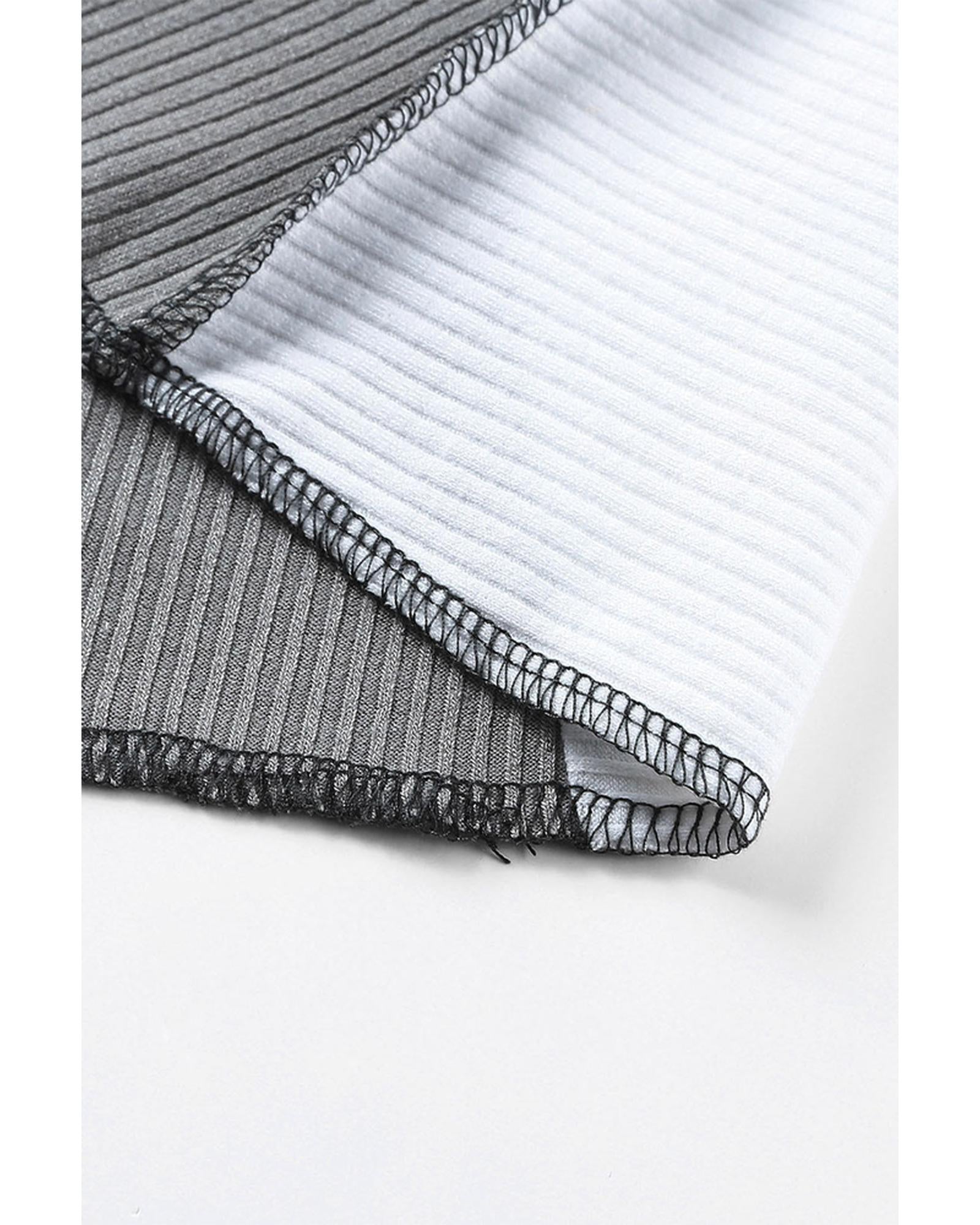 Azura Exchange Color Block Rib Knit Top with Irregular Seaming Trim - XL