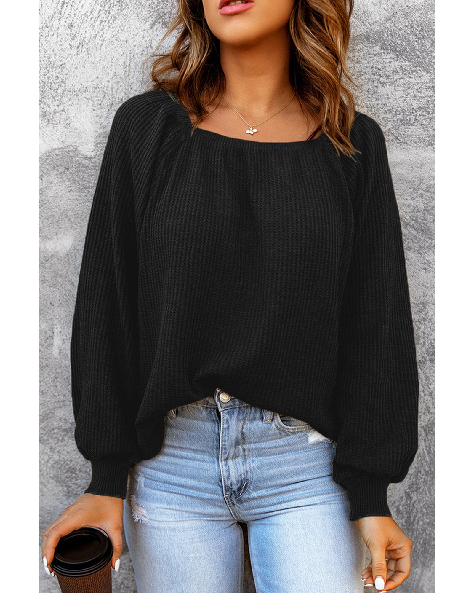 Azura Exchange Puff Sleeve Waffle Knit Top - XL
