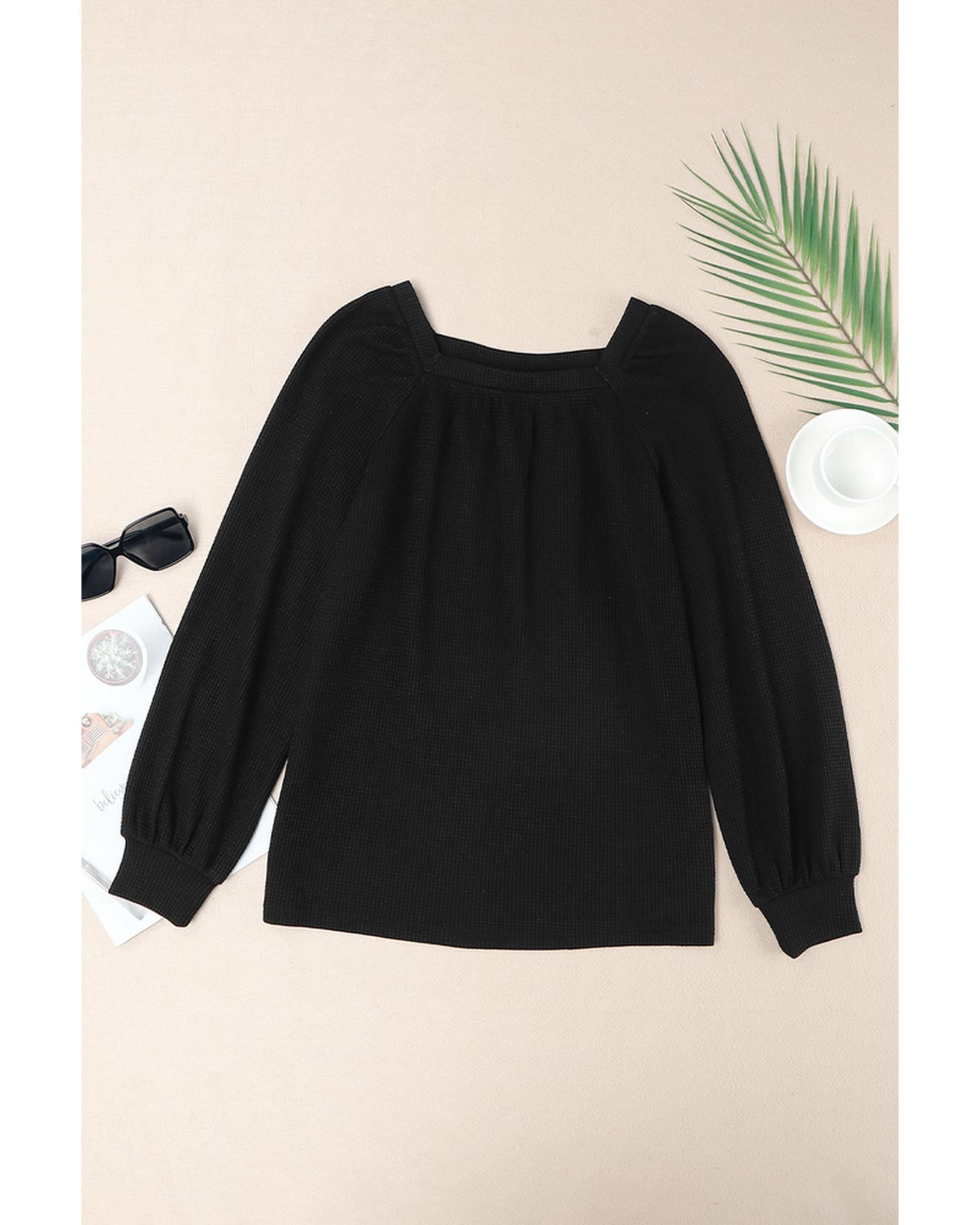 Azura Exchange Puff Sleeve Waffle Knit Top - XL