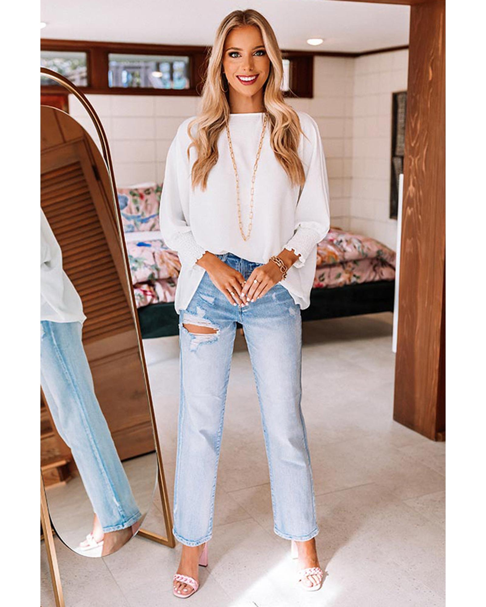 Azura Exchange Shift Top with Smocked Wrist - M