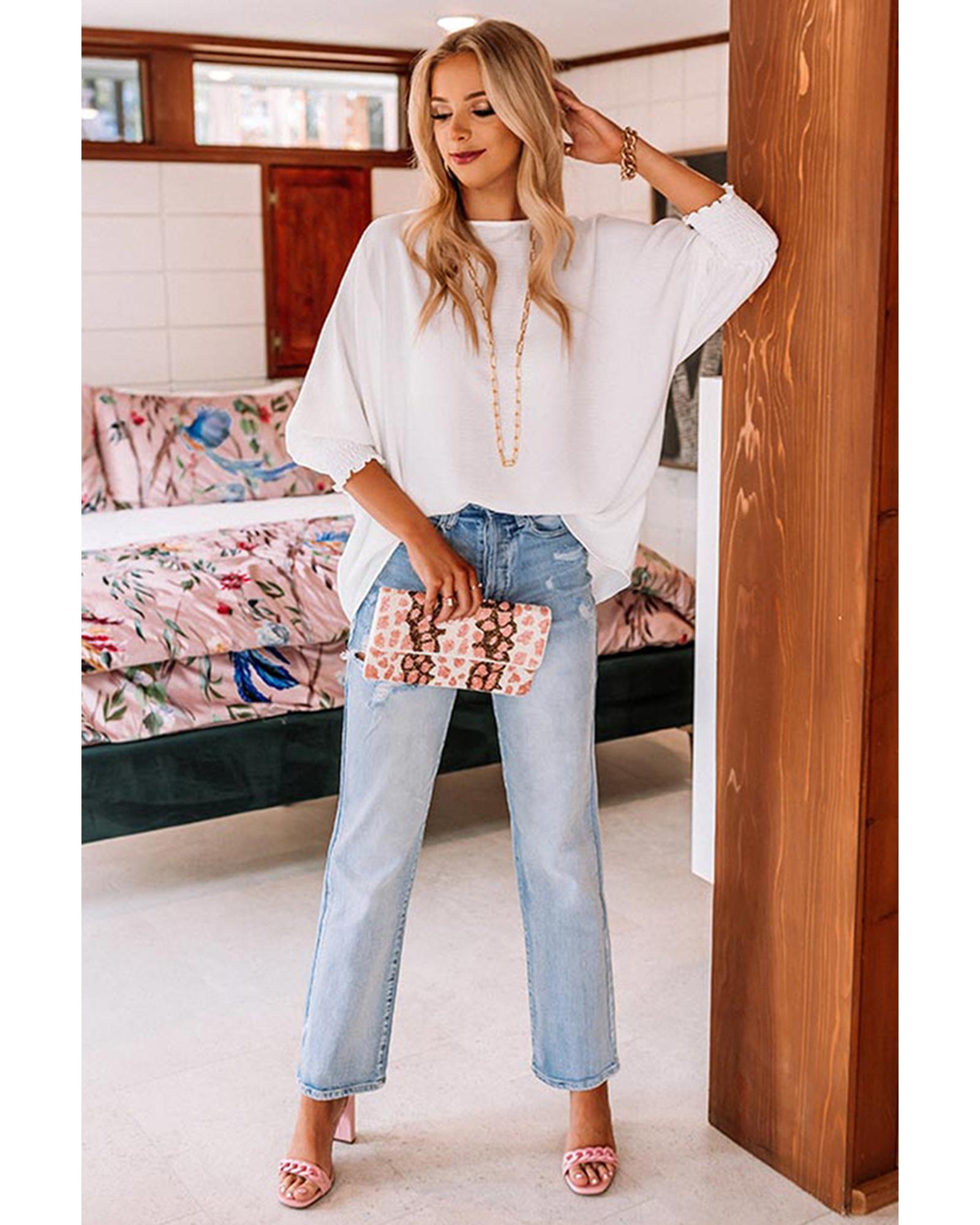 Azura Exchange Shift Top with Smocked Wrist - M