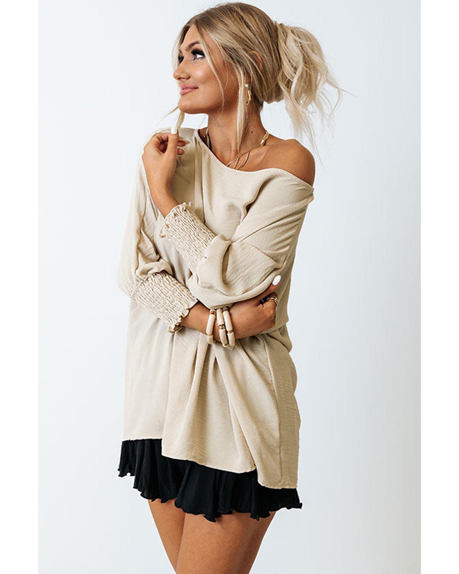 Azura Exchange Smocked Wrist Shift Top - L