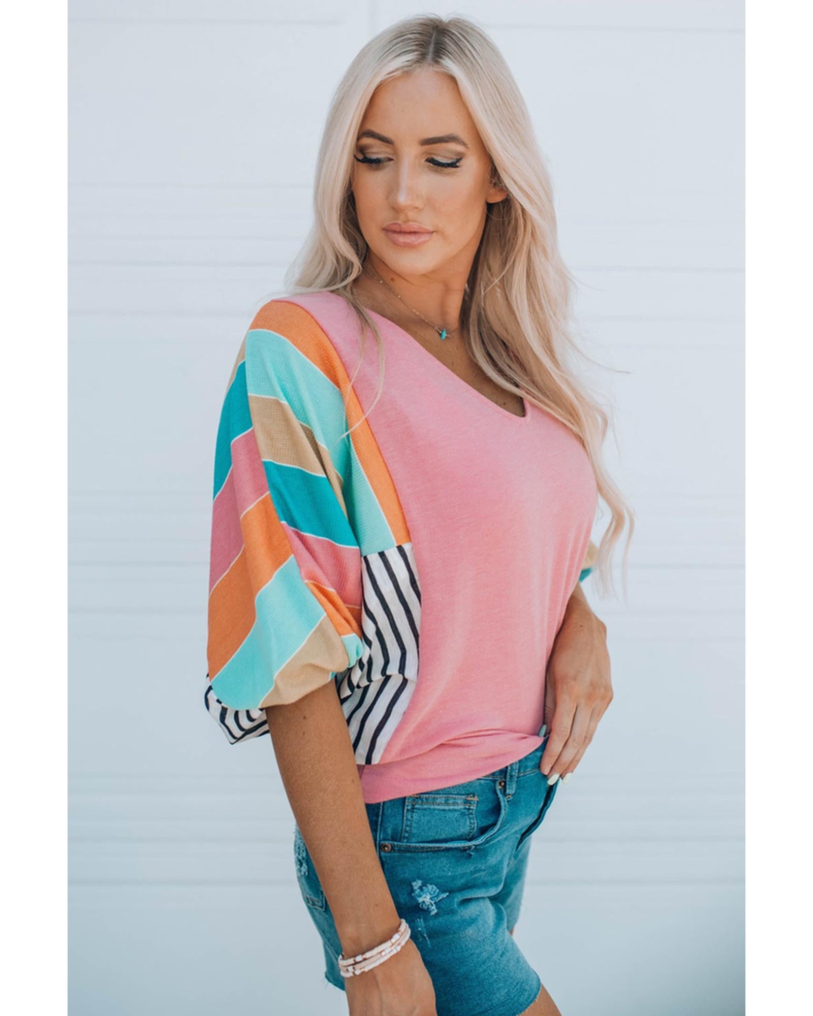 Azura Exchange Color Block Bubble Sleeve Top - M