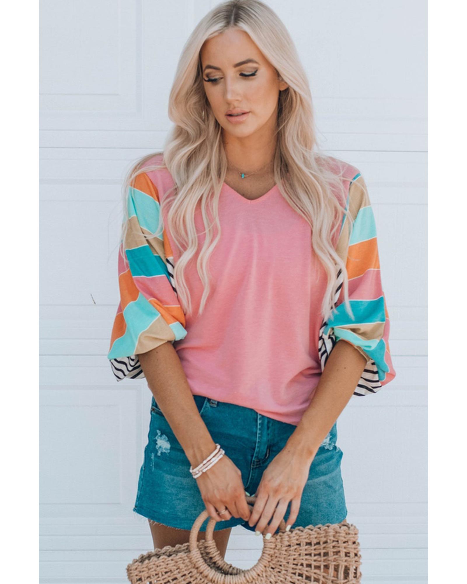 Azura Exchange Color Block Bubble Sleeve Top - M