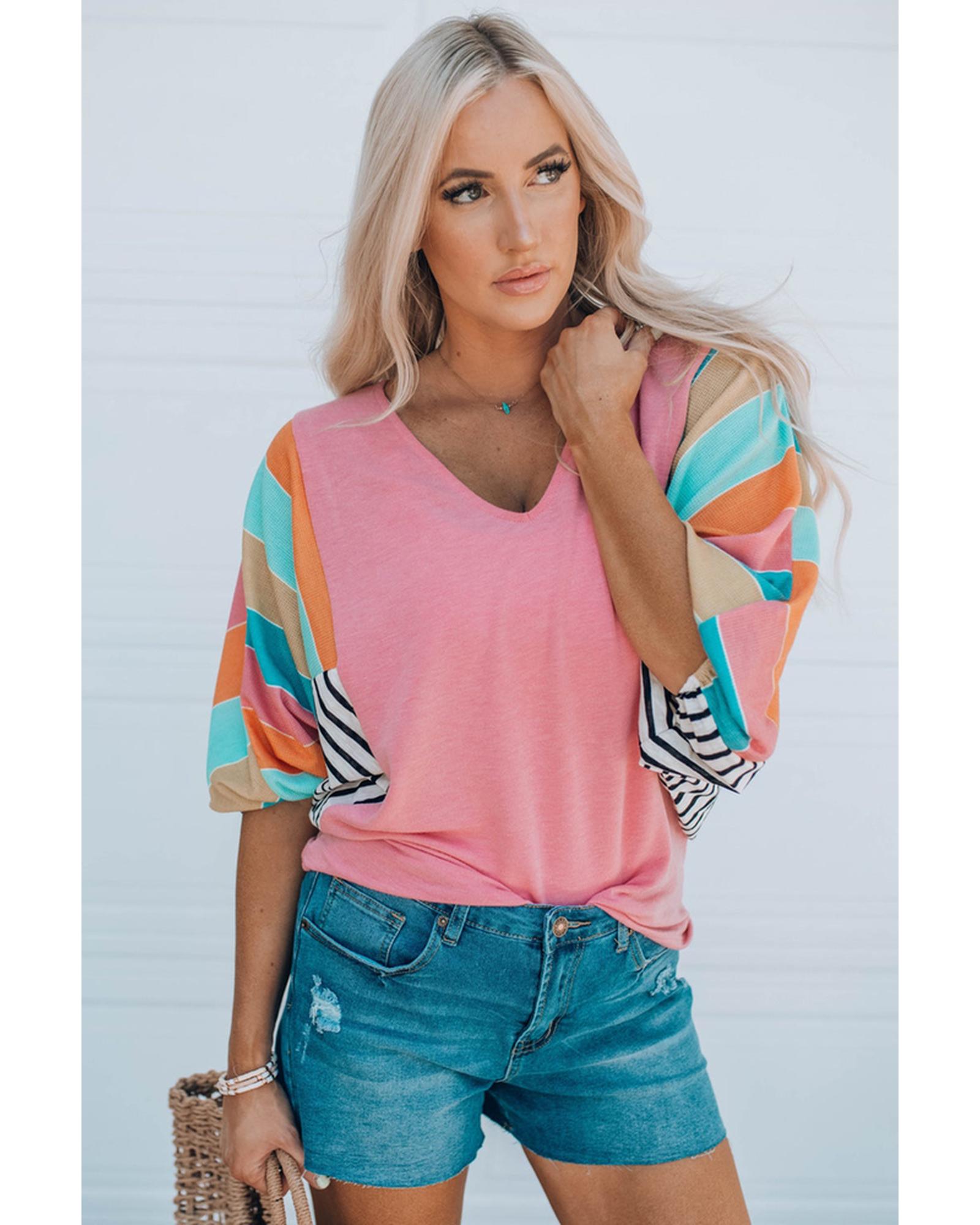 Azura Exchange Color Block Bubble Sleeve Top - M