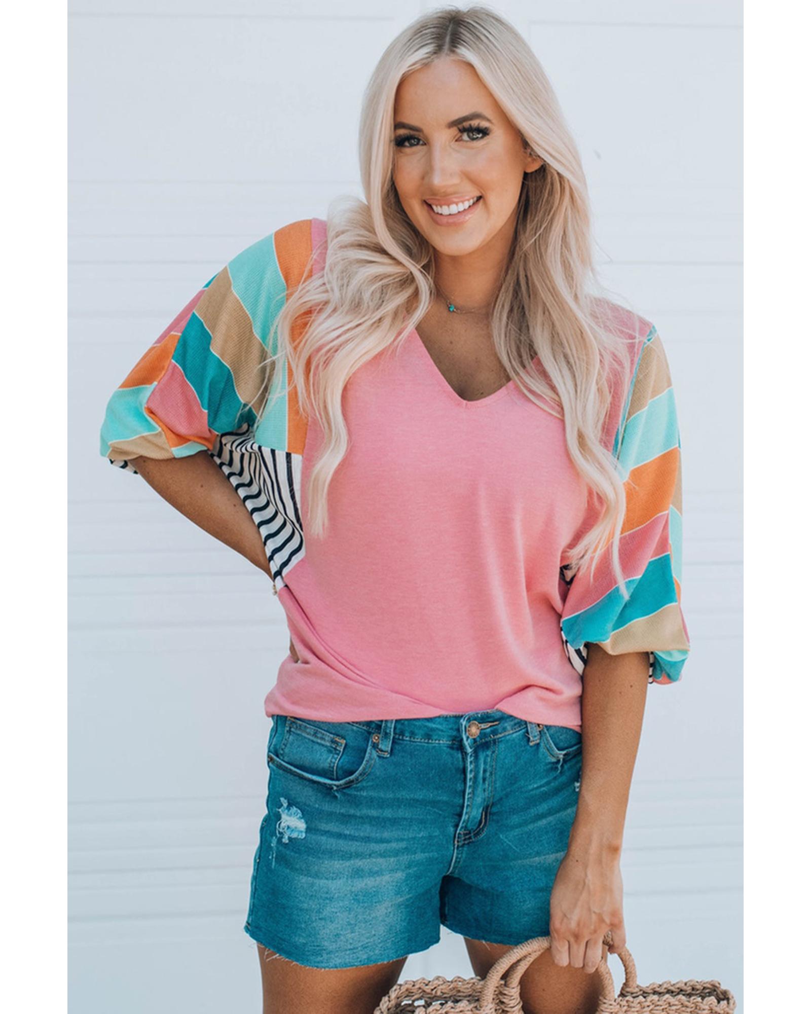 Azura Exchange Color Block Bubble Sleeve Top - M