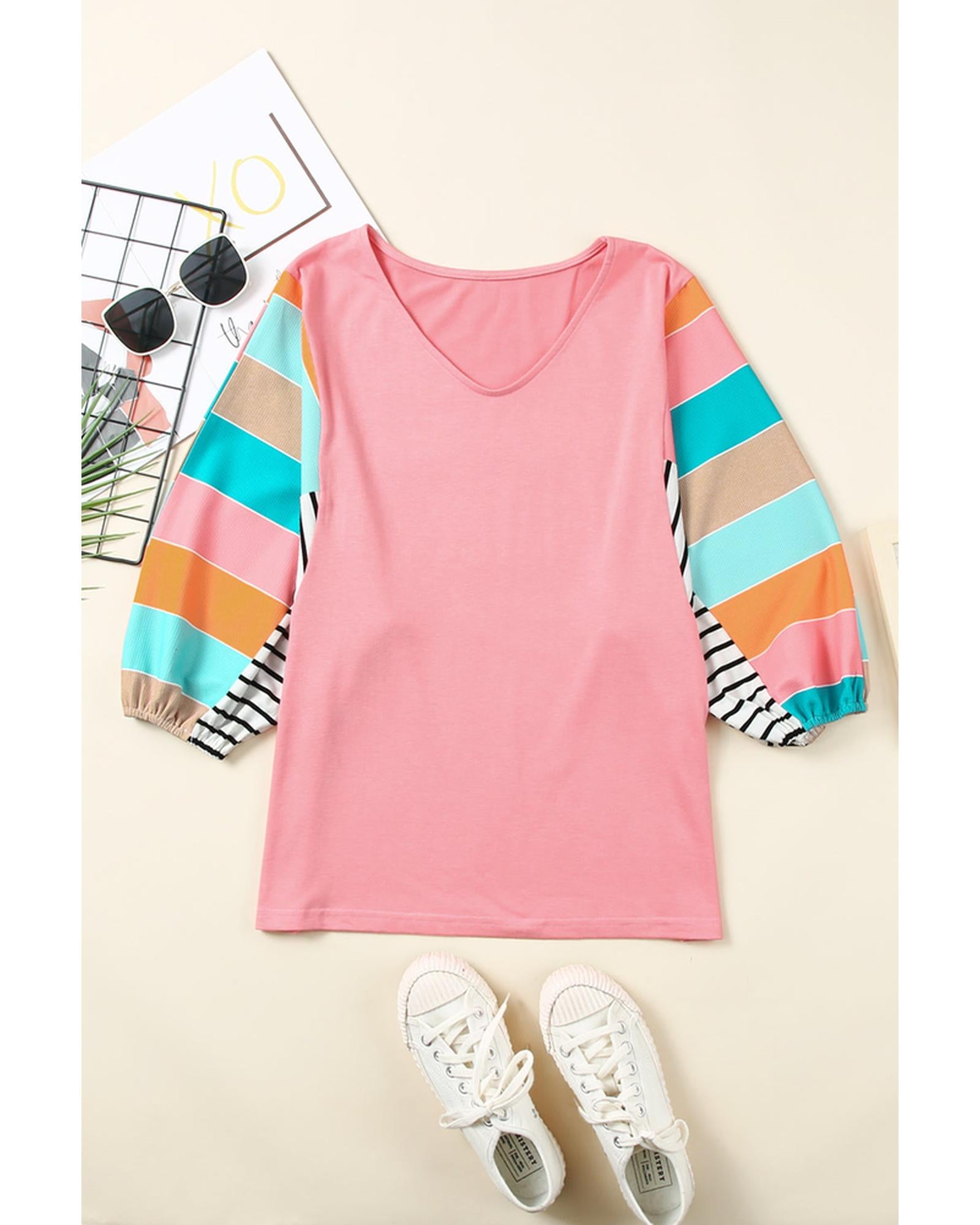Azura Exchange Color Block Bubble Sleeve Top - M