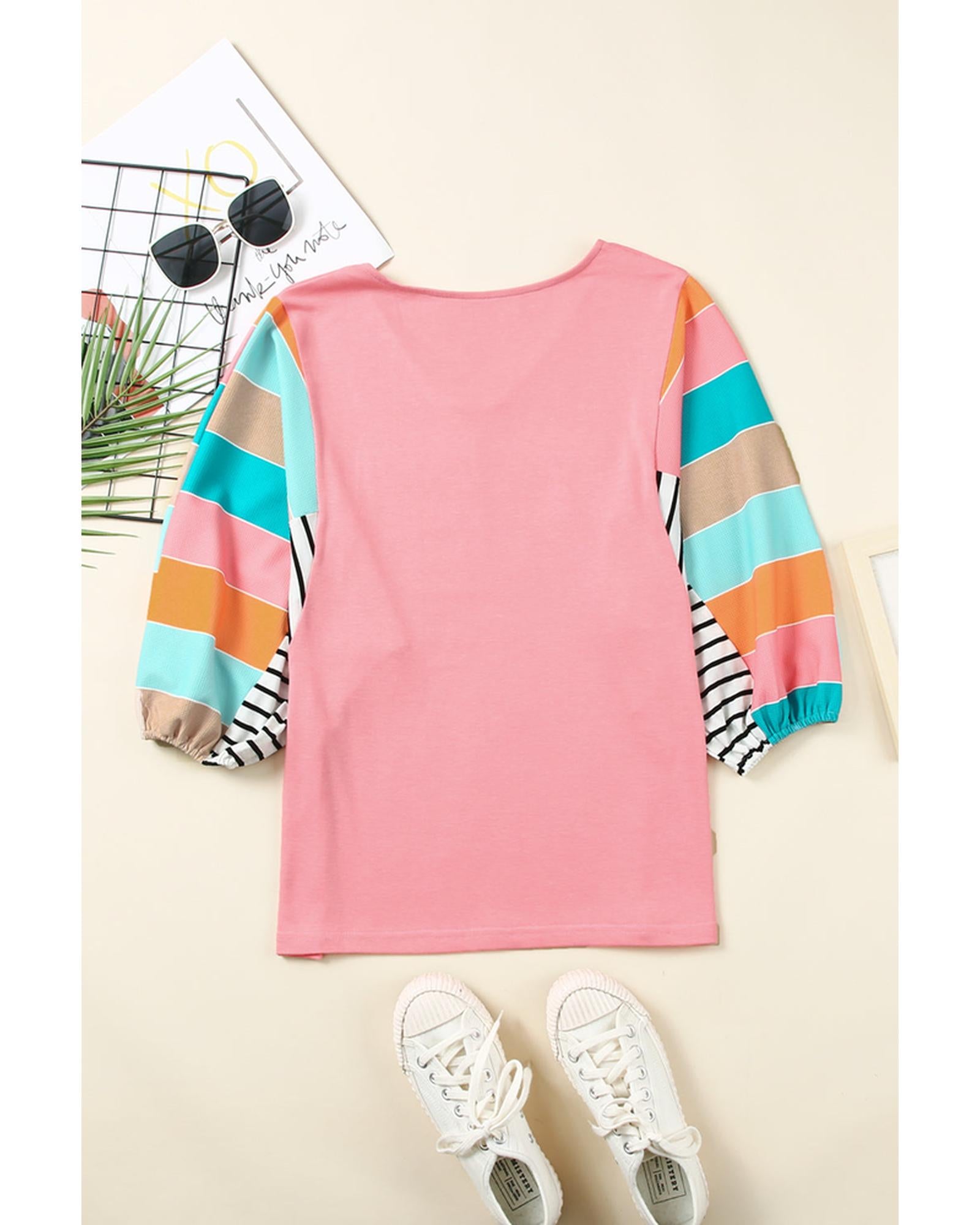 Azura Exchange Color Block Bubble Sleeve Top - M