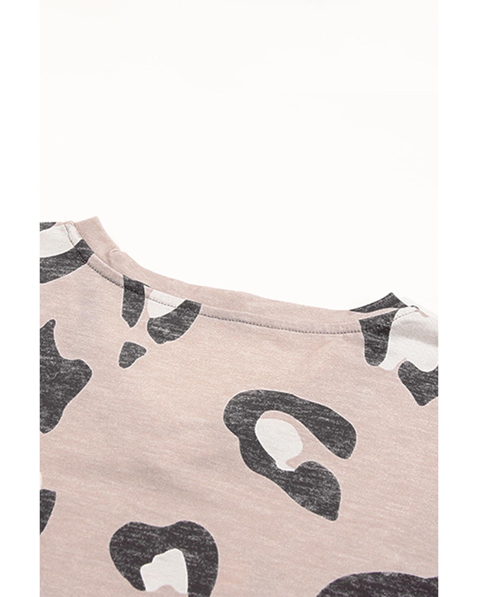 Azura Exchange Leopard Print V Neck Long Sleeve Top - L