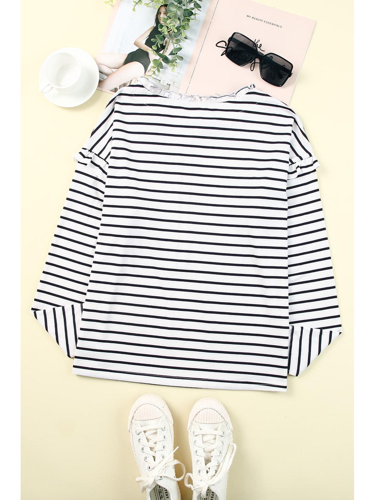 Azura Exchange Striped Print Ruffled Buttoned Top - 2XL