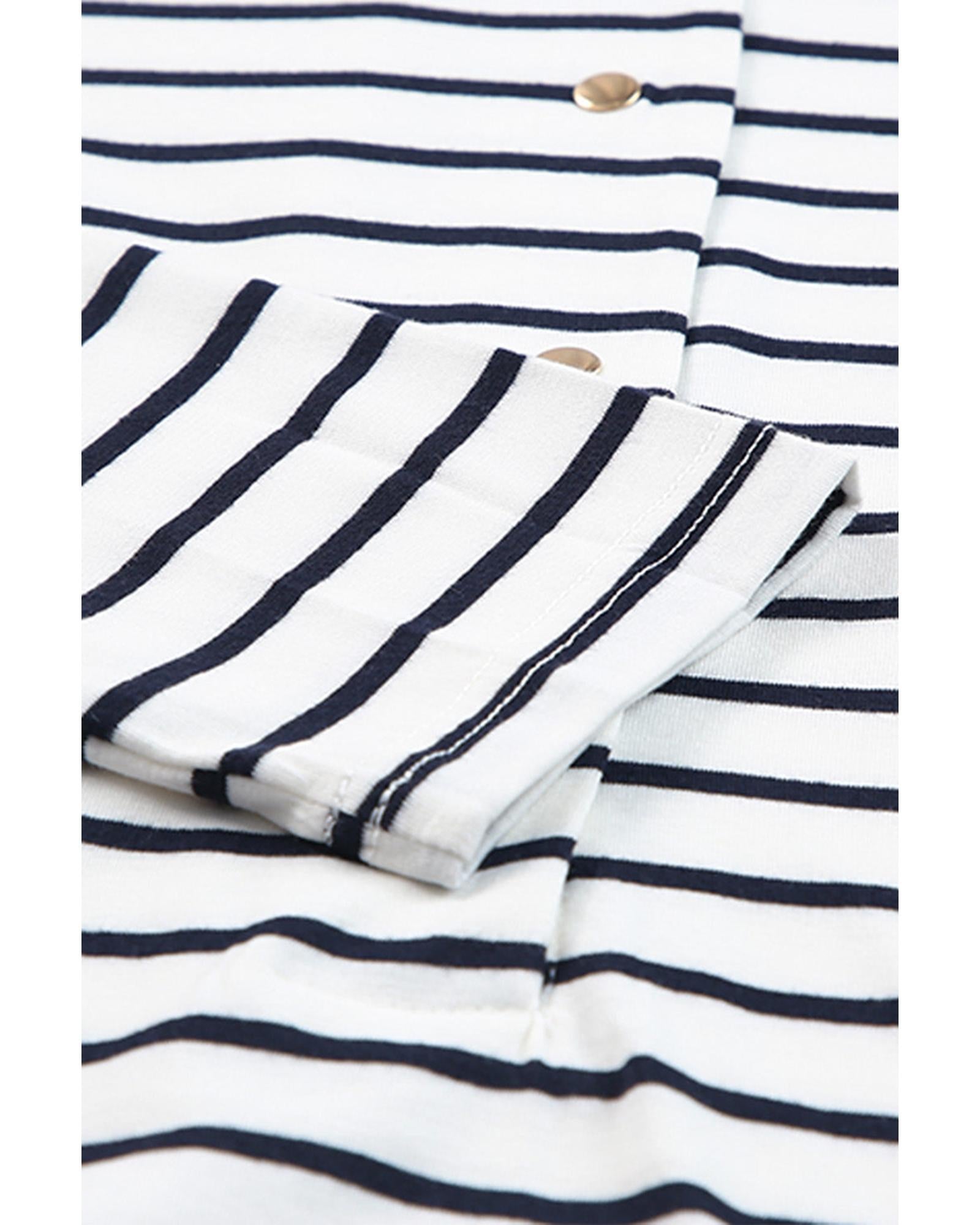 Azura Exchange Striped Print Ruffled Buttoned Top - 2XL