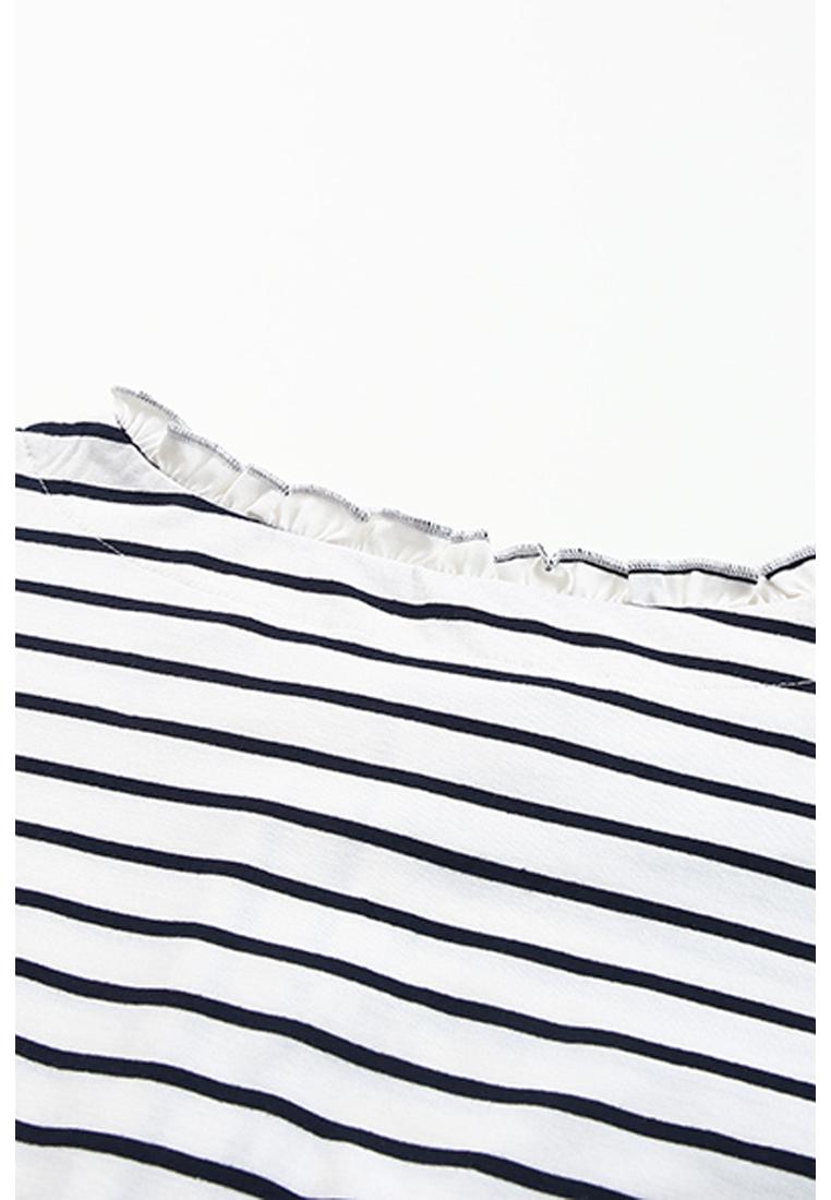 Azura Exchange Striped Print Ruffled Buttoned Top - 2XL