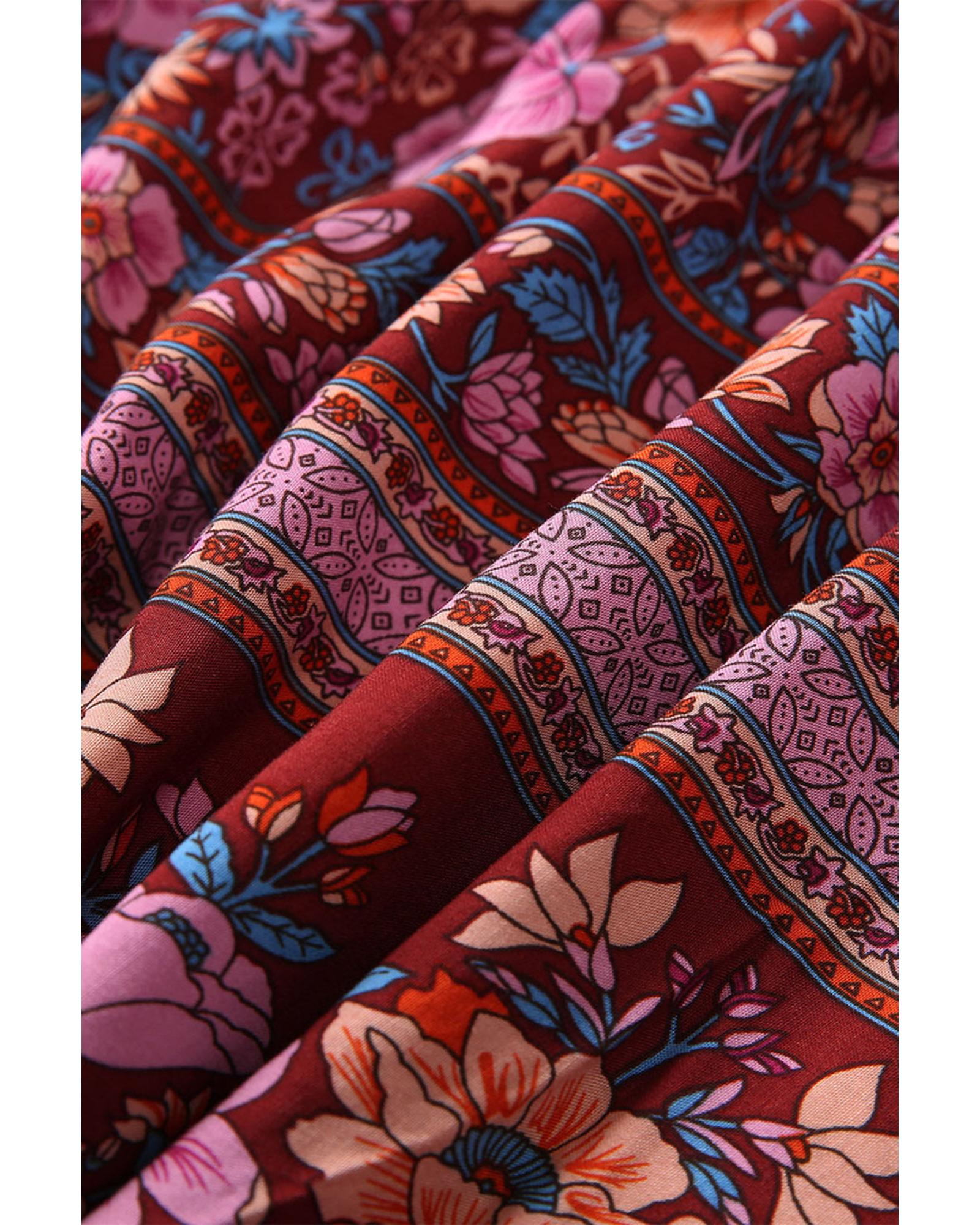 Azura Exchange V Neck Long Sleeve Blouse with Floral Print - S