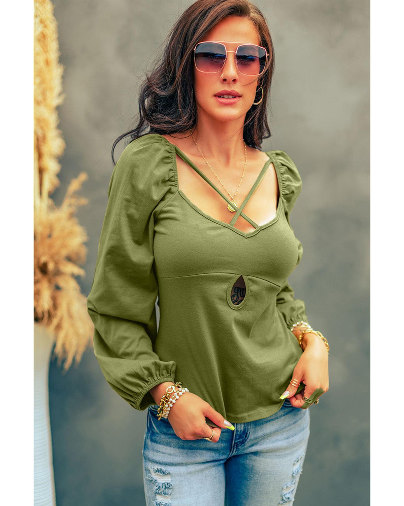 Azura Exchange Criss Cross Sweetheart Neck Long Sleeve Top - 2XL