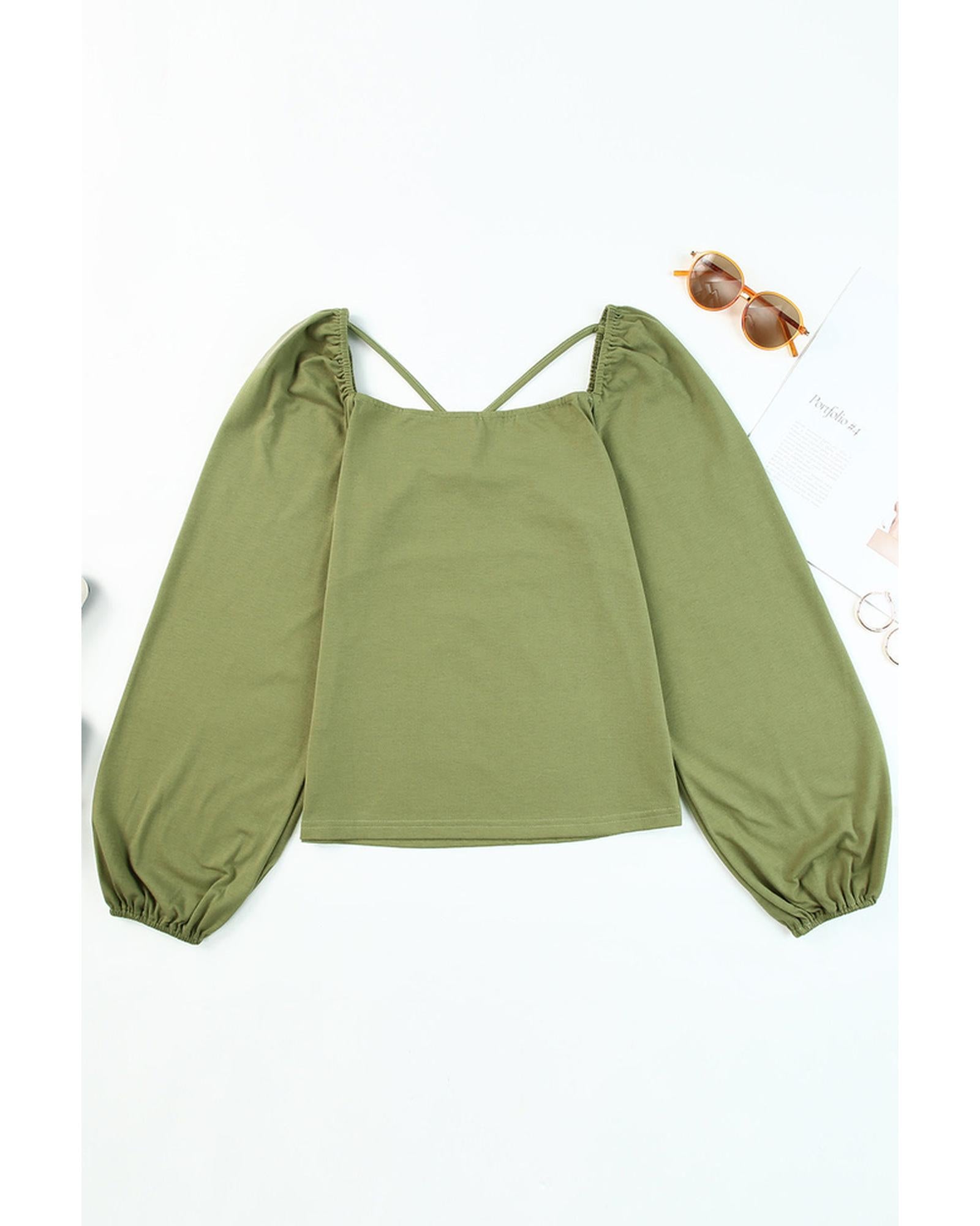 Azura Exchange Criss Cross Sweetheart Neck Long Sleeve Top - S