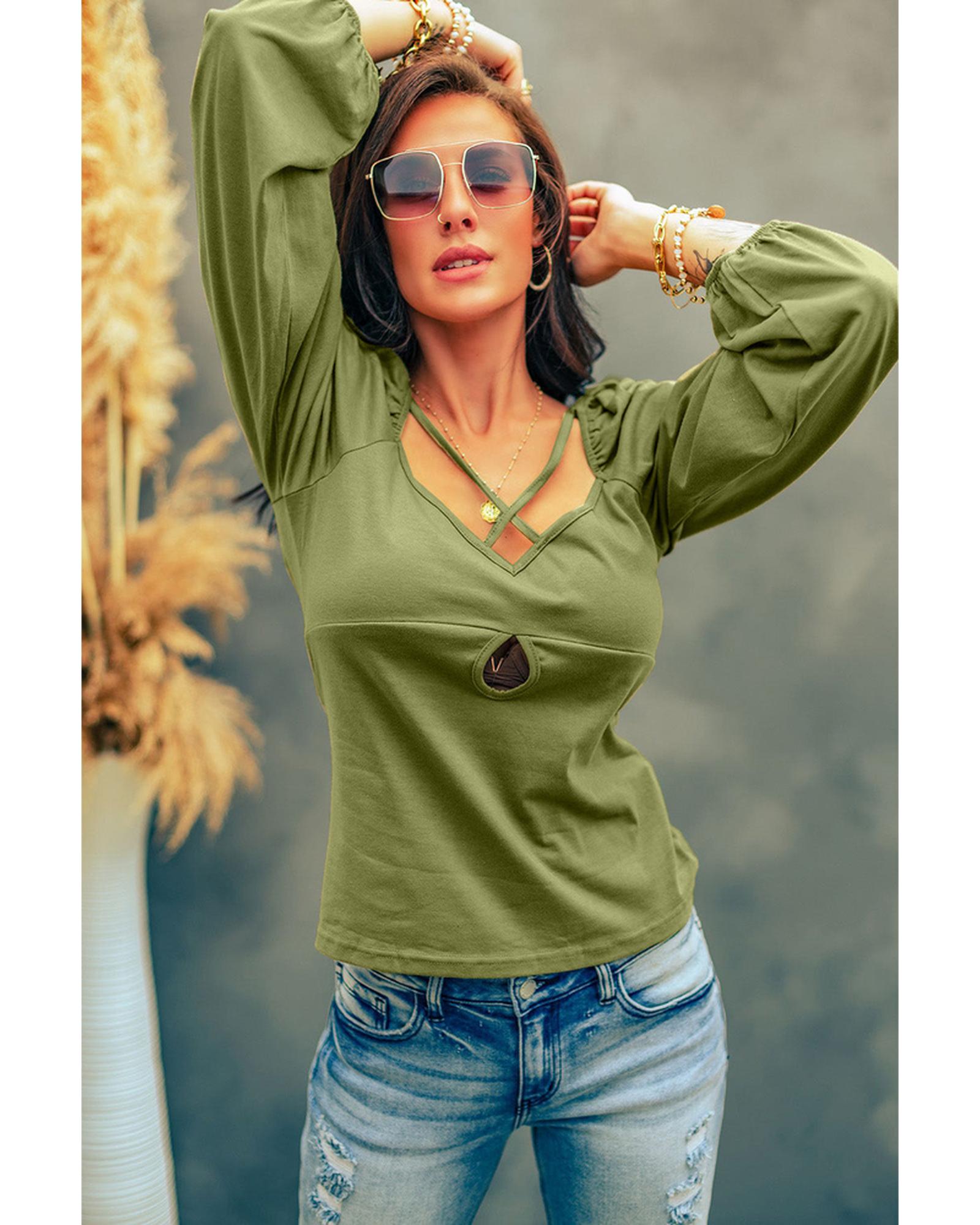 Azura Exchange Criss Cross Sweetheart Neck Long Sleeve Top - XL