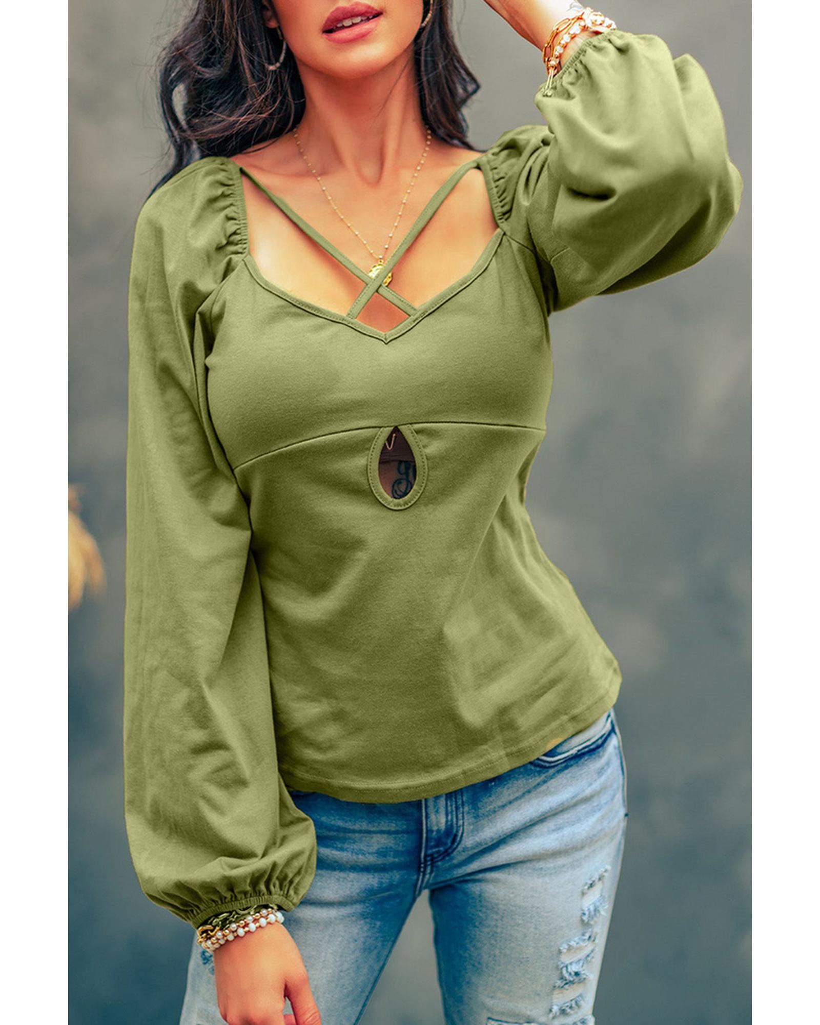 Azura Exchange Criss Cross Sweetheart Neck Long Sleeve Top - XL