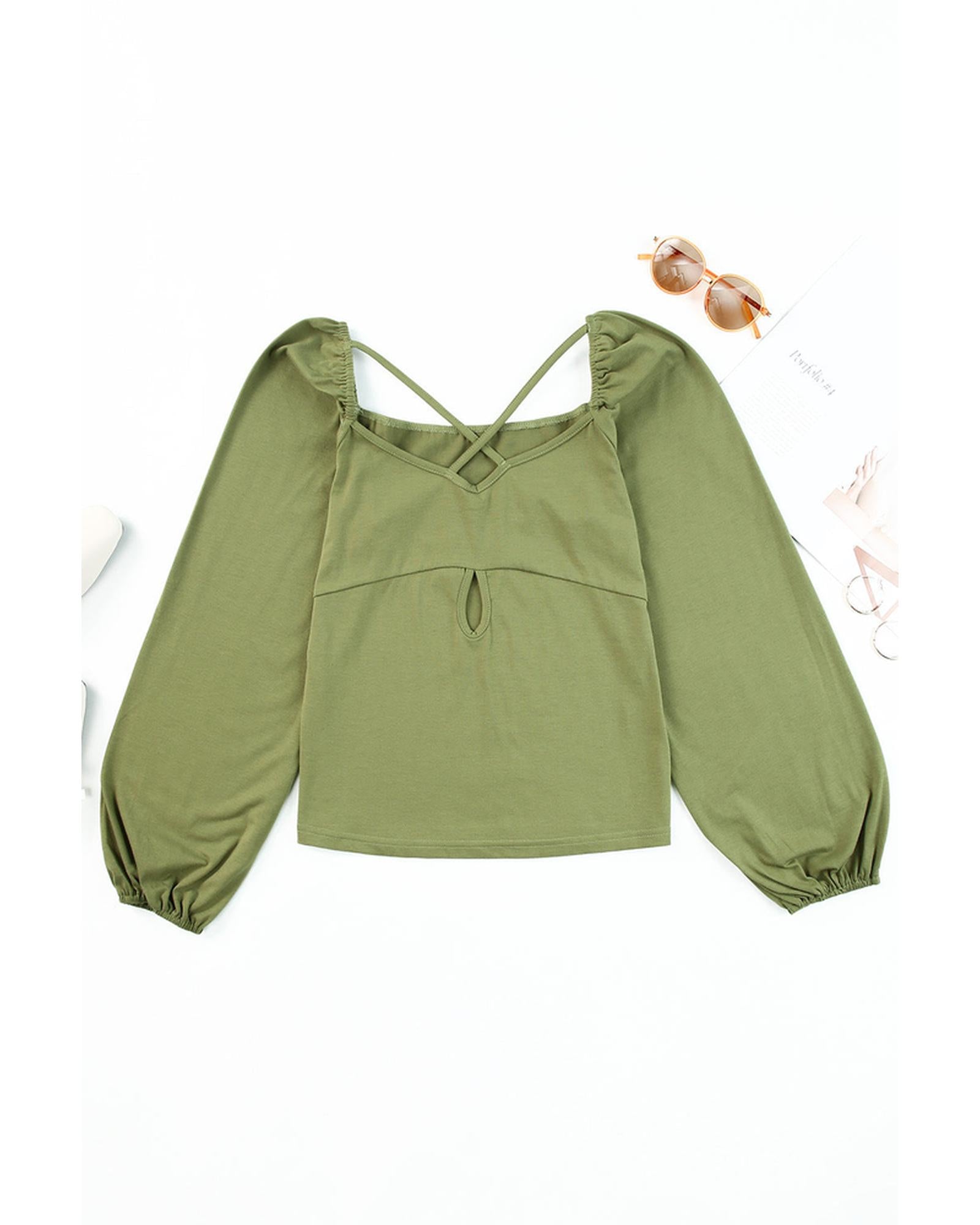 Azura Exchange Criss Cross Sweetheart Neck Long Sleeve Top - XL