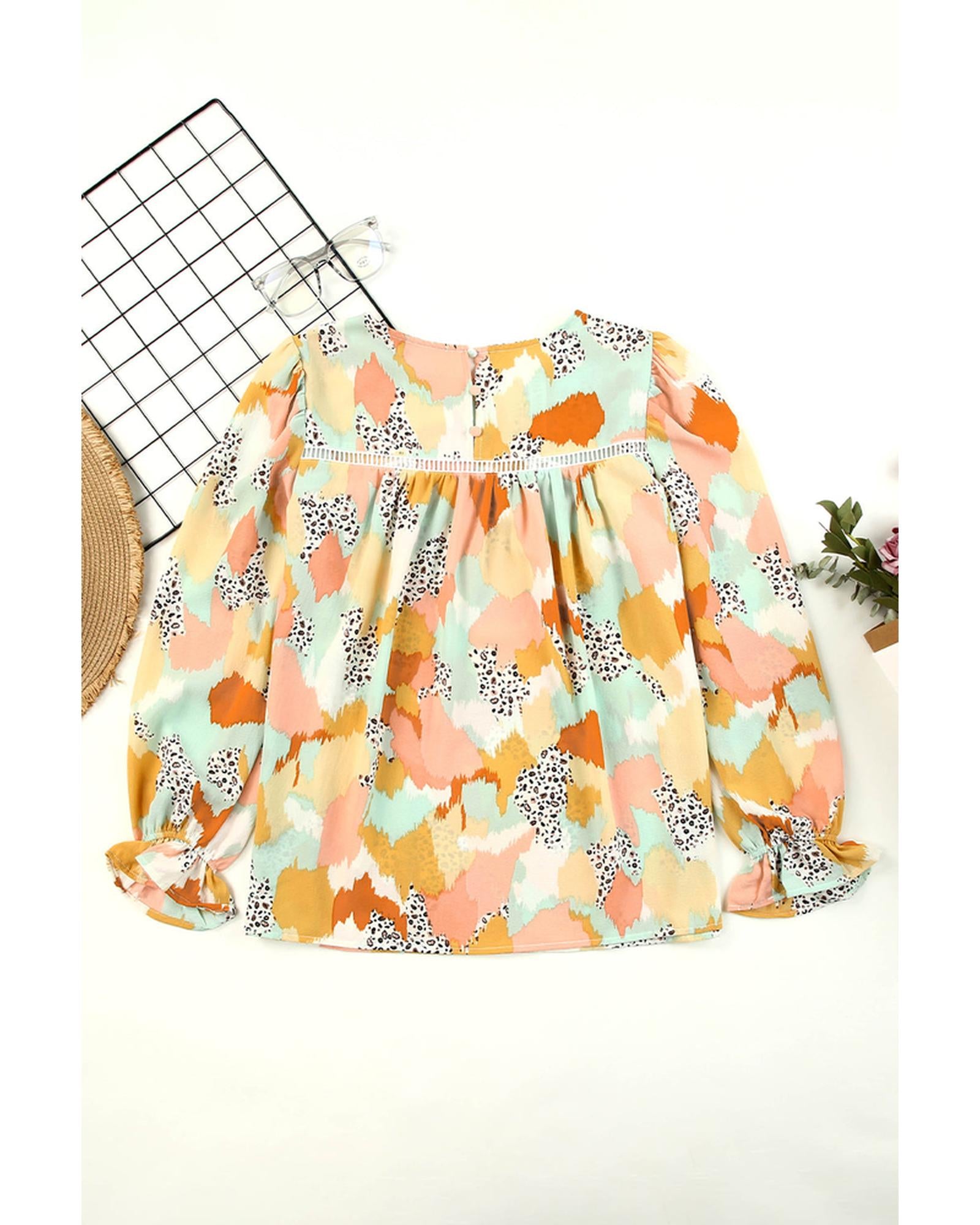 Azura Exchange Abstract Printed Long Sleeve Blouse - M