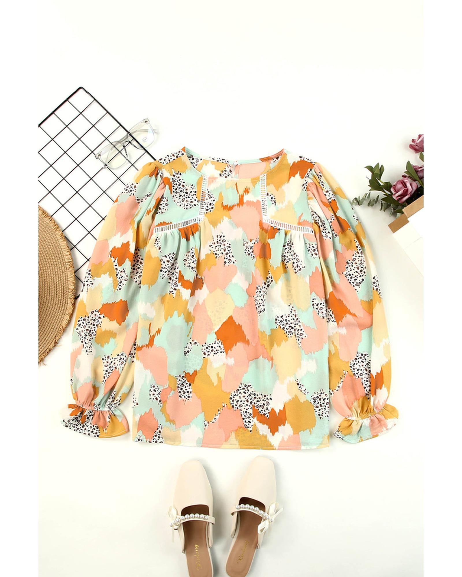 Azura Exchange Abstract Printed Long Sleeve Blouse - XL