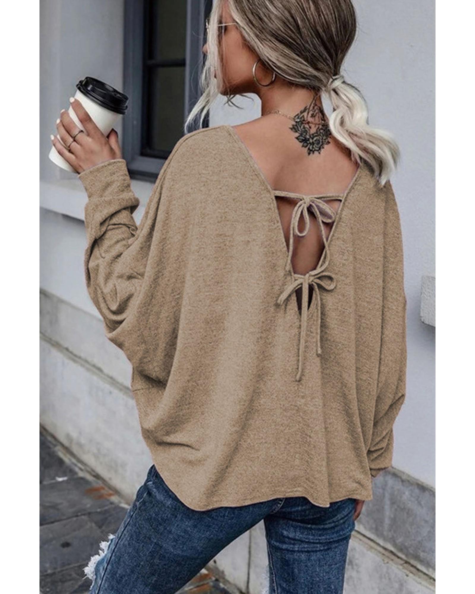 Azura Exchange Tie Plunging Back Dolman Sleeve Oversize Top - XL