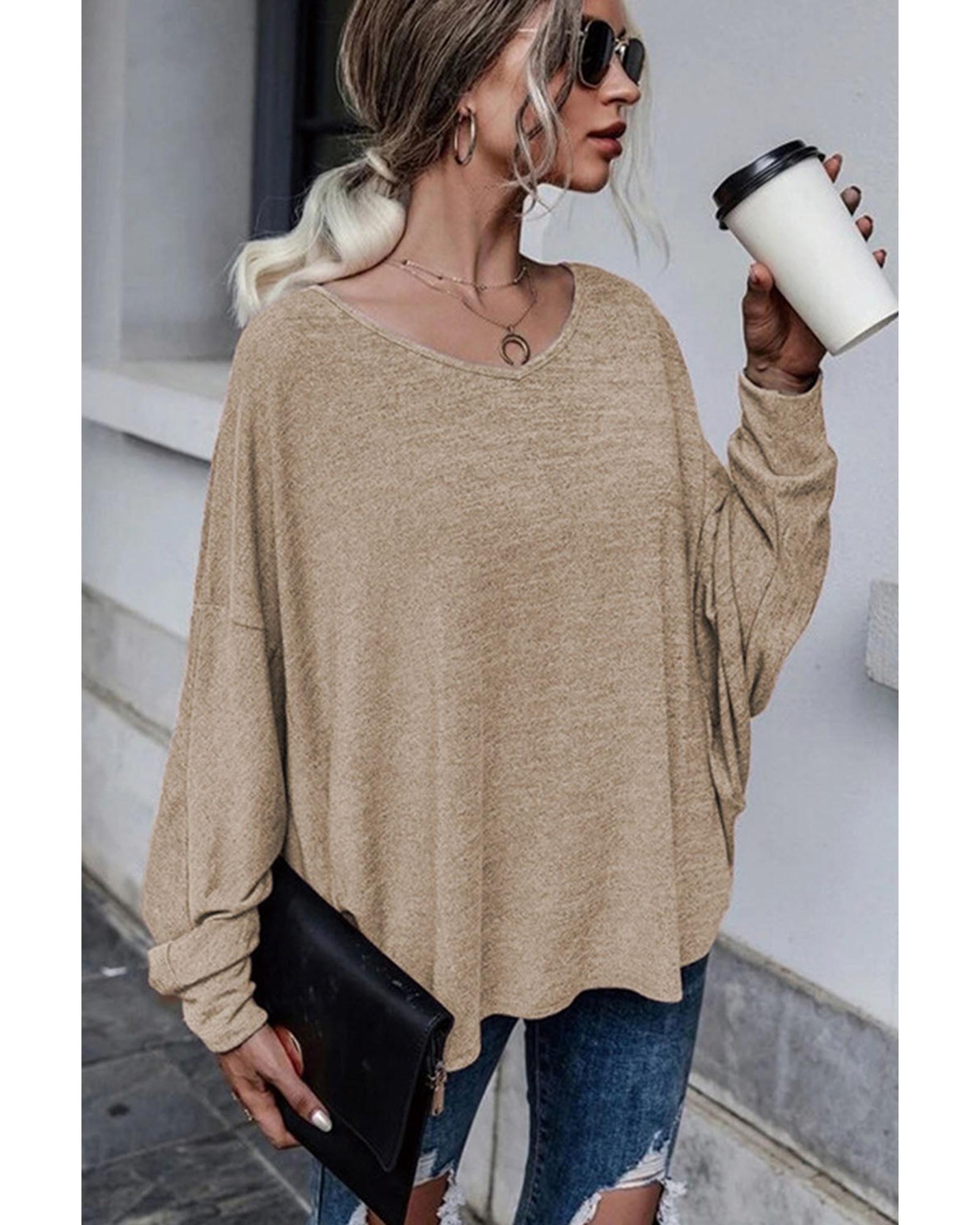 Azura Exchange Tie Plunging Back Dolman Sleeve Oversize Top - XL