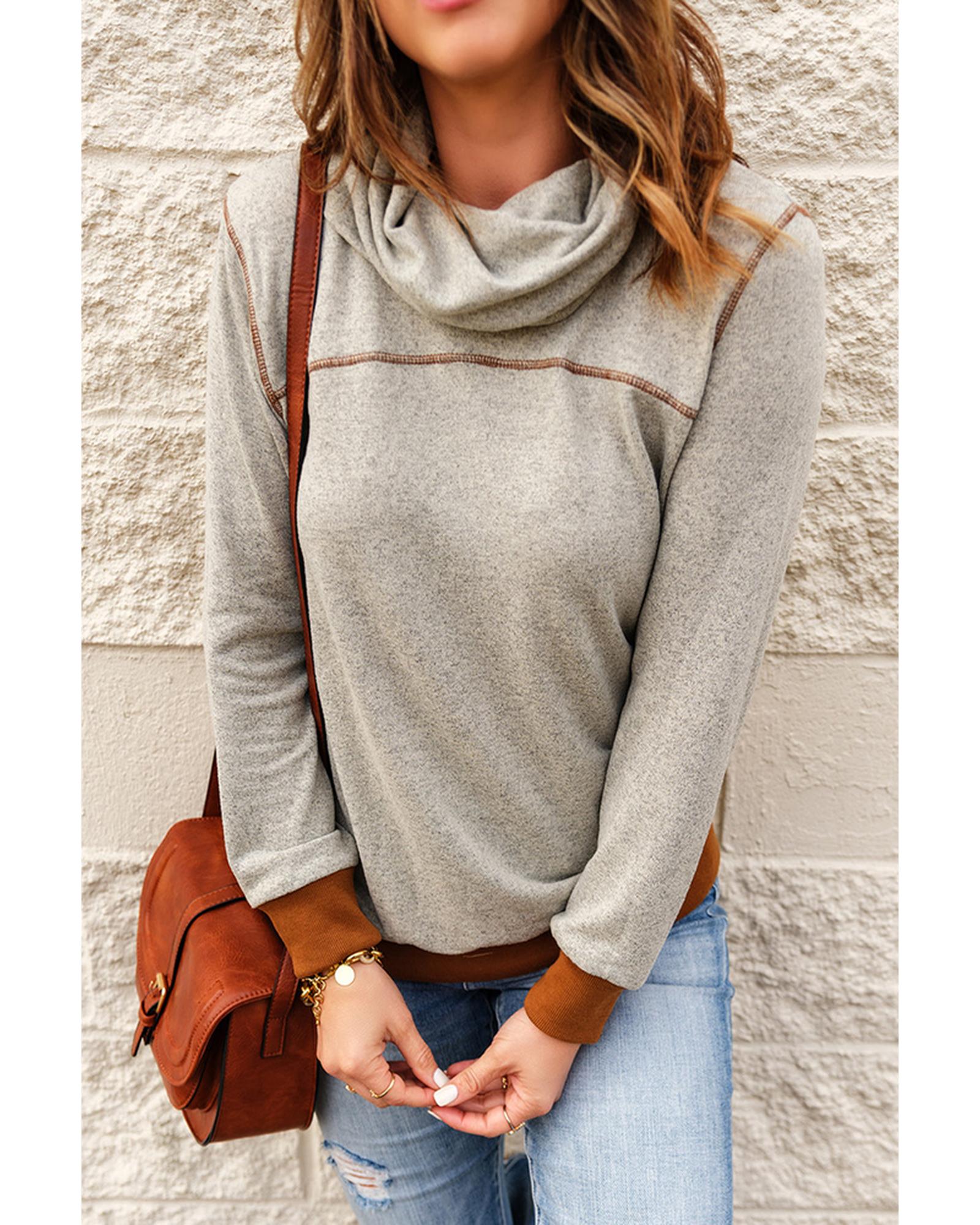 Azura Exchange Cowl Neck Patchwork Long Sleeve Top - L