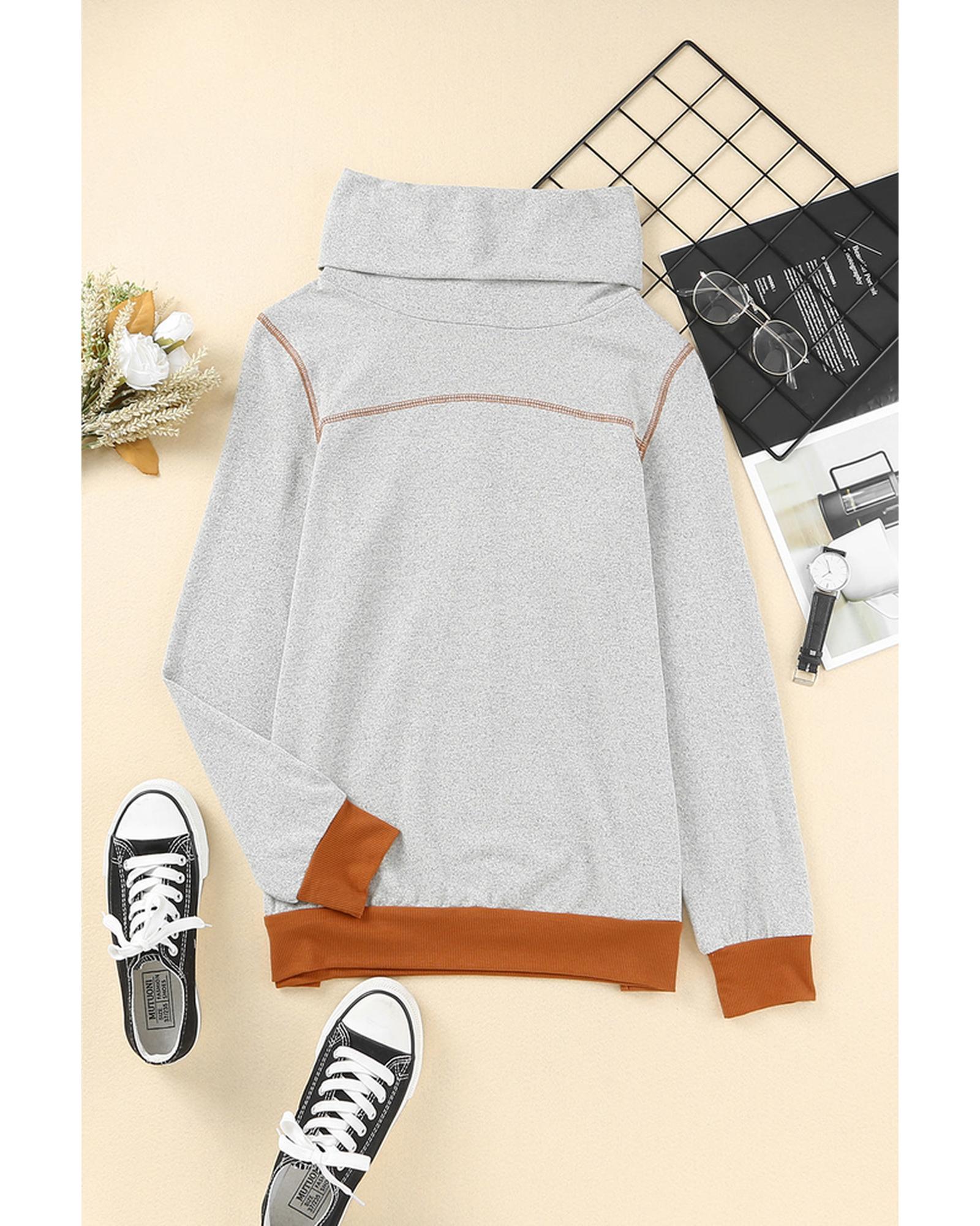 Azura Exchange Cowl Neck Patchwork Long Sleeve Top - L