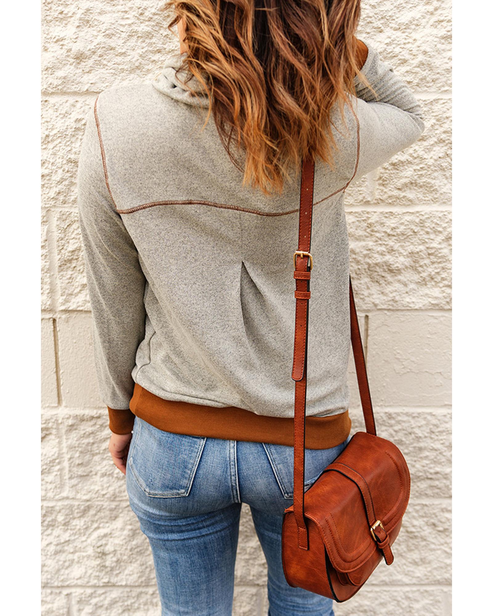 Azura Exchange Cowl Neck Patchwork Long Sleeve Top - S