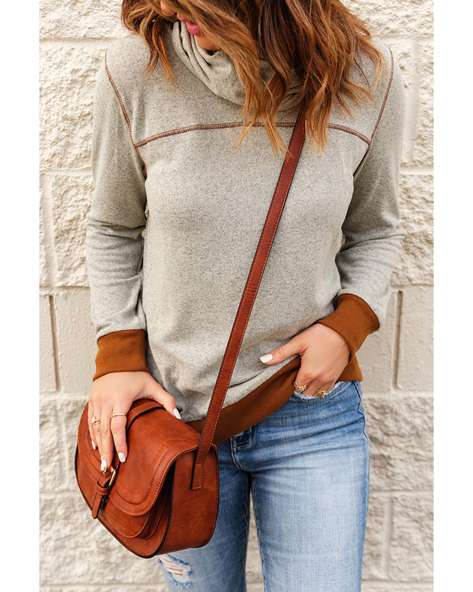 Azura Exchange Cowl Neck Patchwork Long Sleeve Top - XL