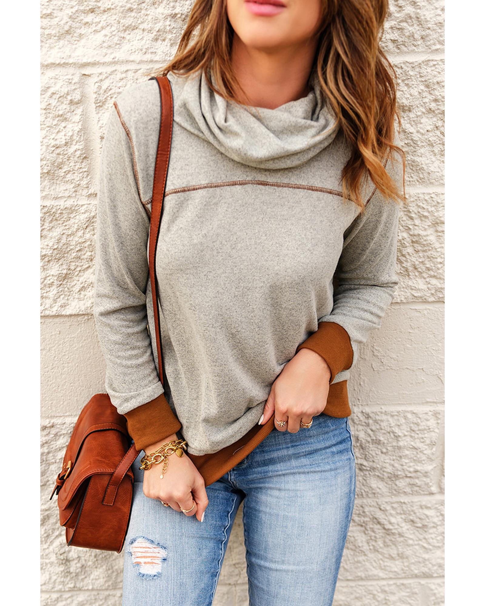 Azura Exchange Cowl Neck Patchwork Long Sleeve Top - XL