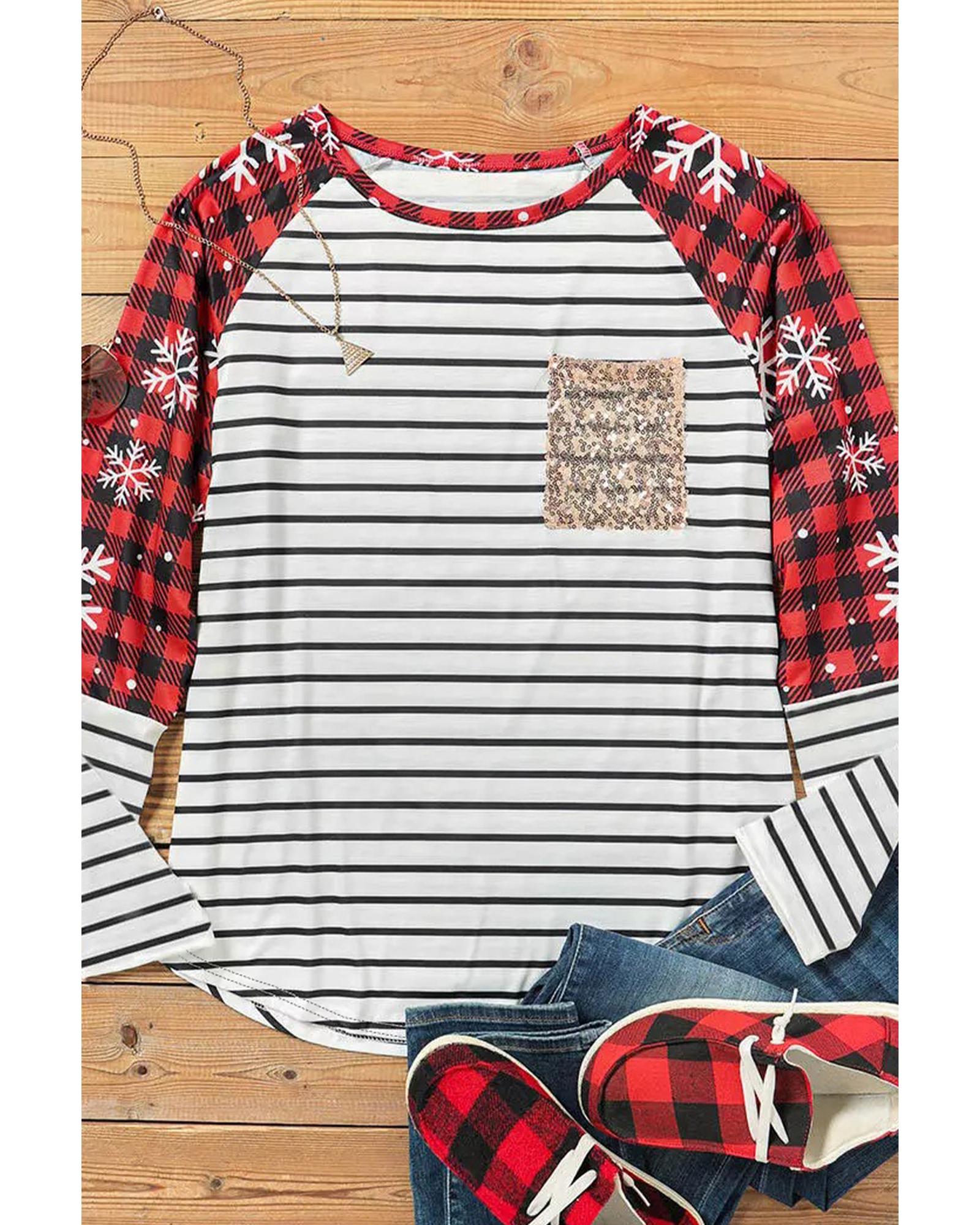 Azura Exchange Christmas Striped Patchwork Long Sleeve Top - XL