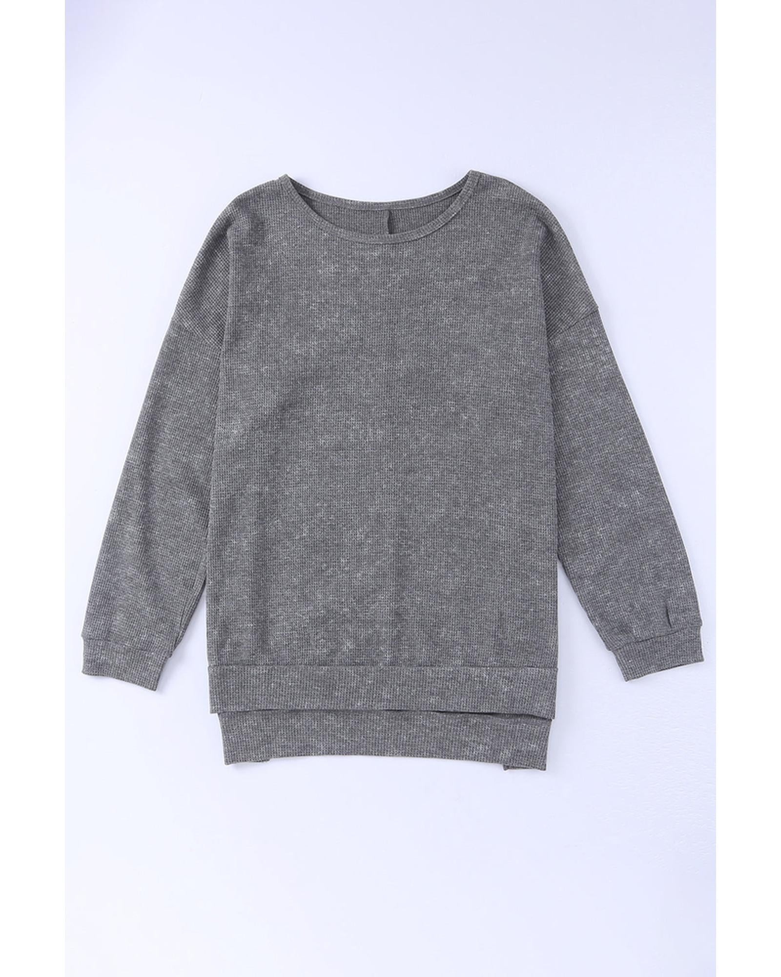 Azura Exchange Waffle Knit Side Slit Pullover Top - L