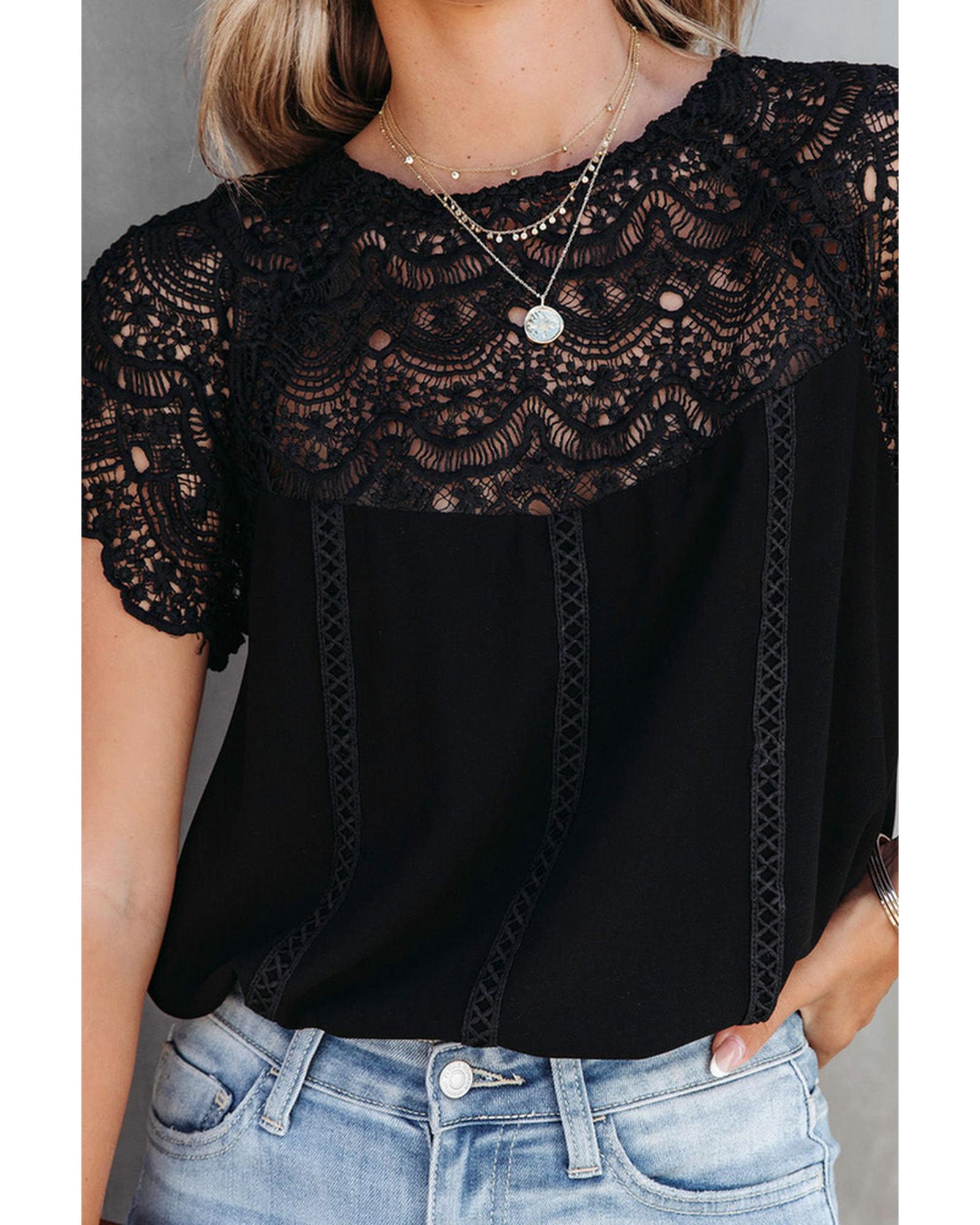 Azura Exchange Lace Crochet Patchwork Blouse - M